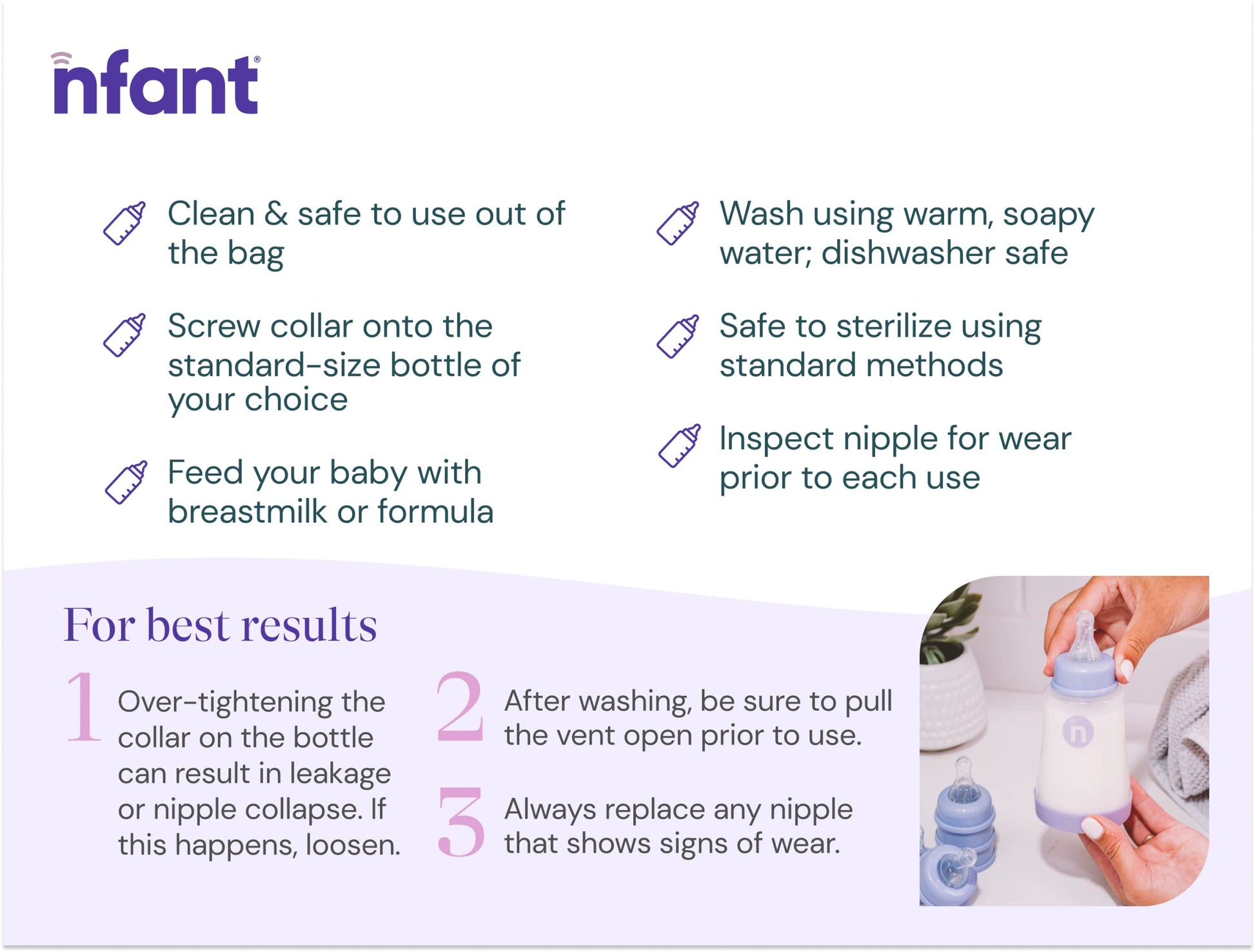 Pezón de Flujo Lento Infant Morado 6 ml/min Paquete de 4