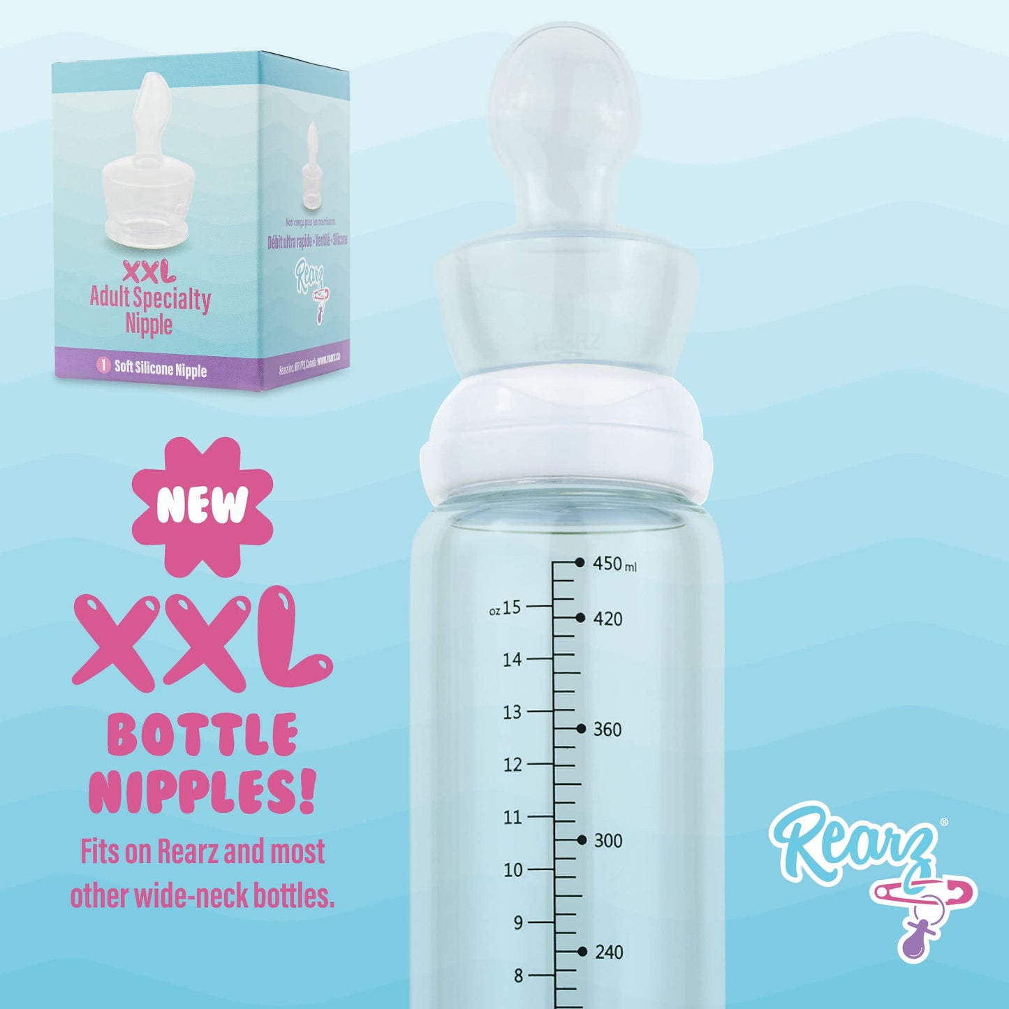 Rearz - Tetina especial de silicona para adultos con cuello ancho XXL
