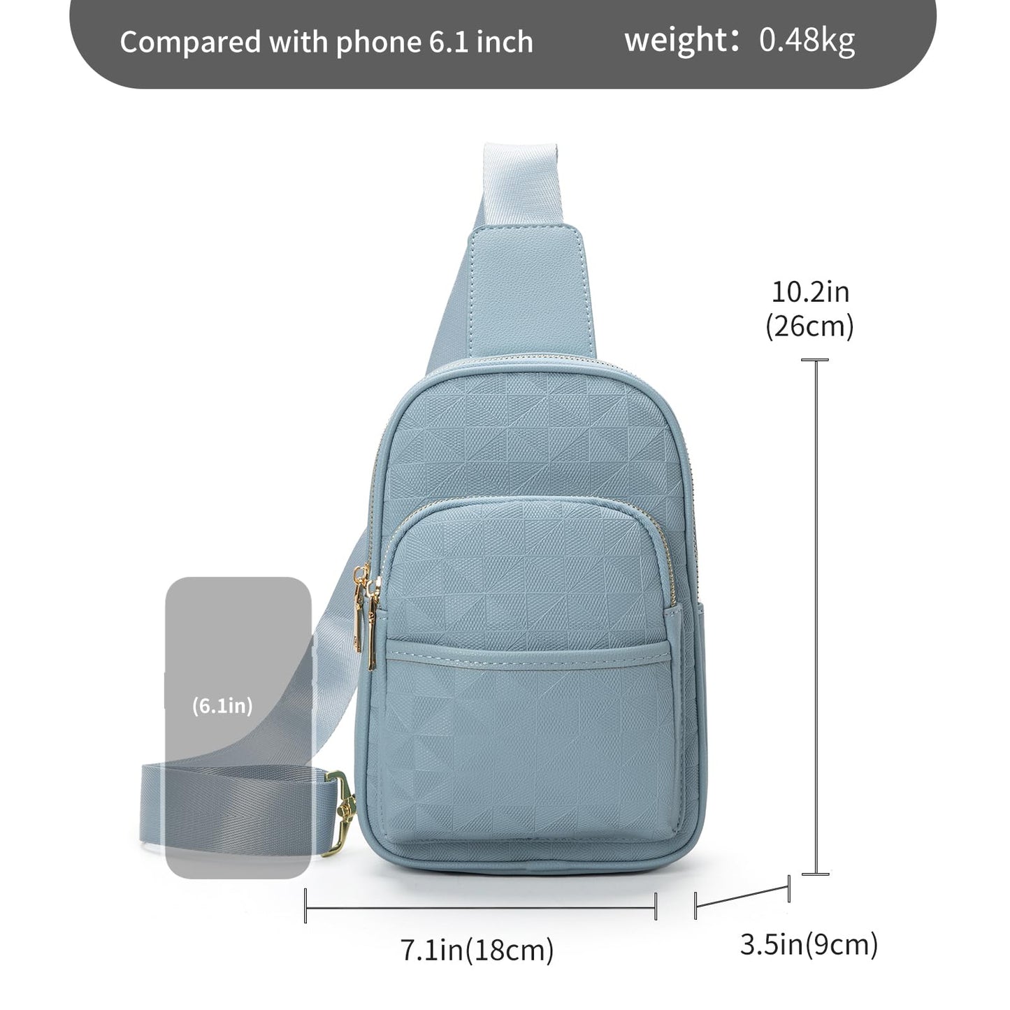 anck Riñonera bandolera para mujer, bolso bandolera para mujer, bolso pequeño en el pecho, riñonera a cuadros para mujer diseñador, 996-G-YH-Azul Claro, Estilo casual, moda relajada