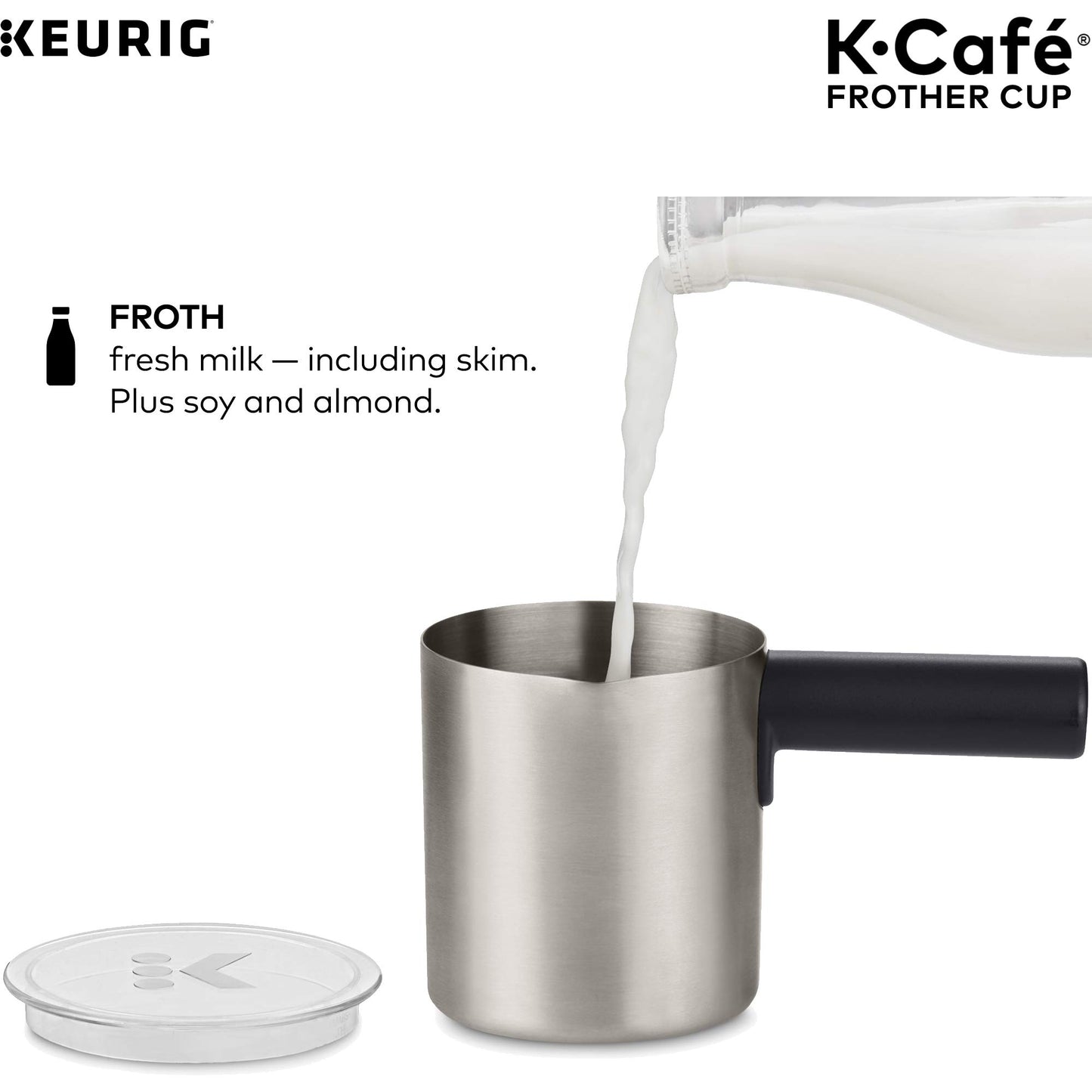 Keurig Funciona con leche no láctea, espuma caliente y fría, solo cafeteras K-Café, 34 onzas, espumador de carbón