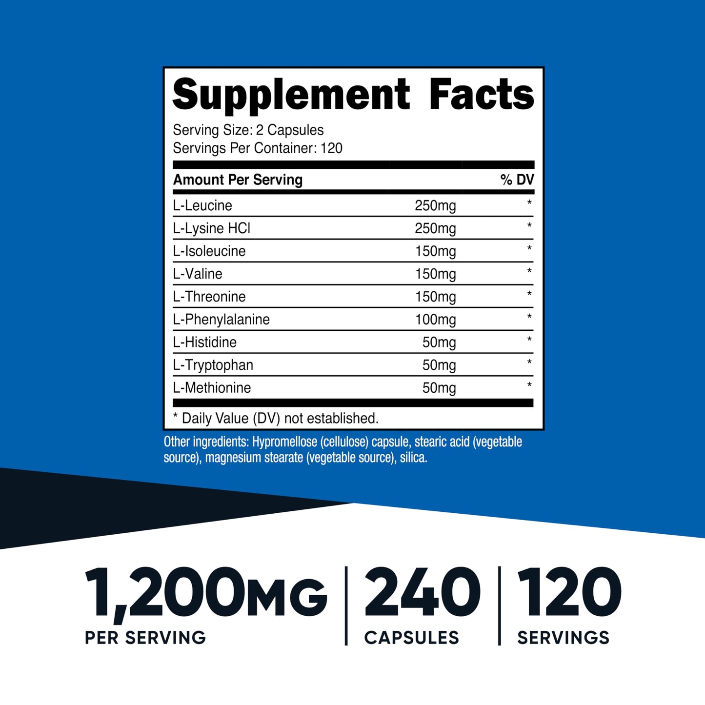 Cápsulas Nutricost EAA 1200 mg Aminoácidos Esenciales Veganas Sin Gluten