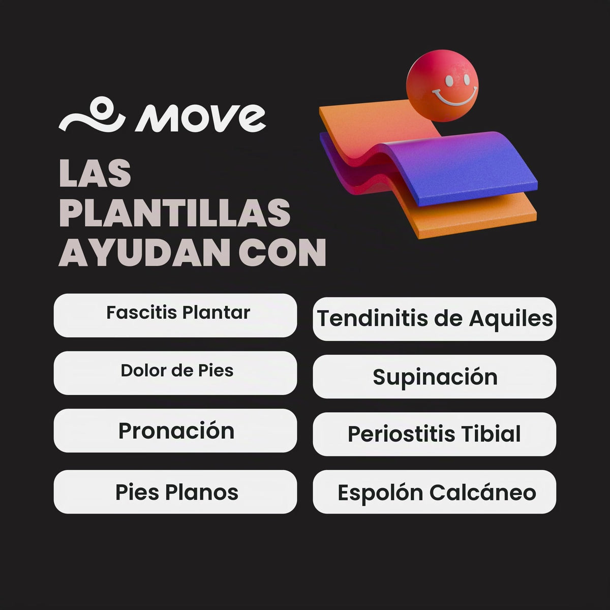 Plantillas Move Game Day Performance negro para Fascitis Plantar y Soporte de Arco para Estilo de Vida Activo