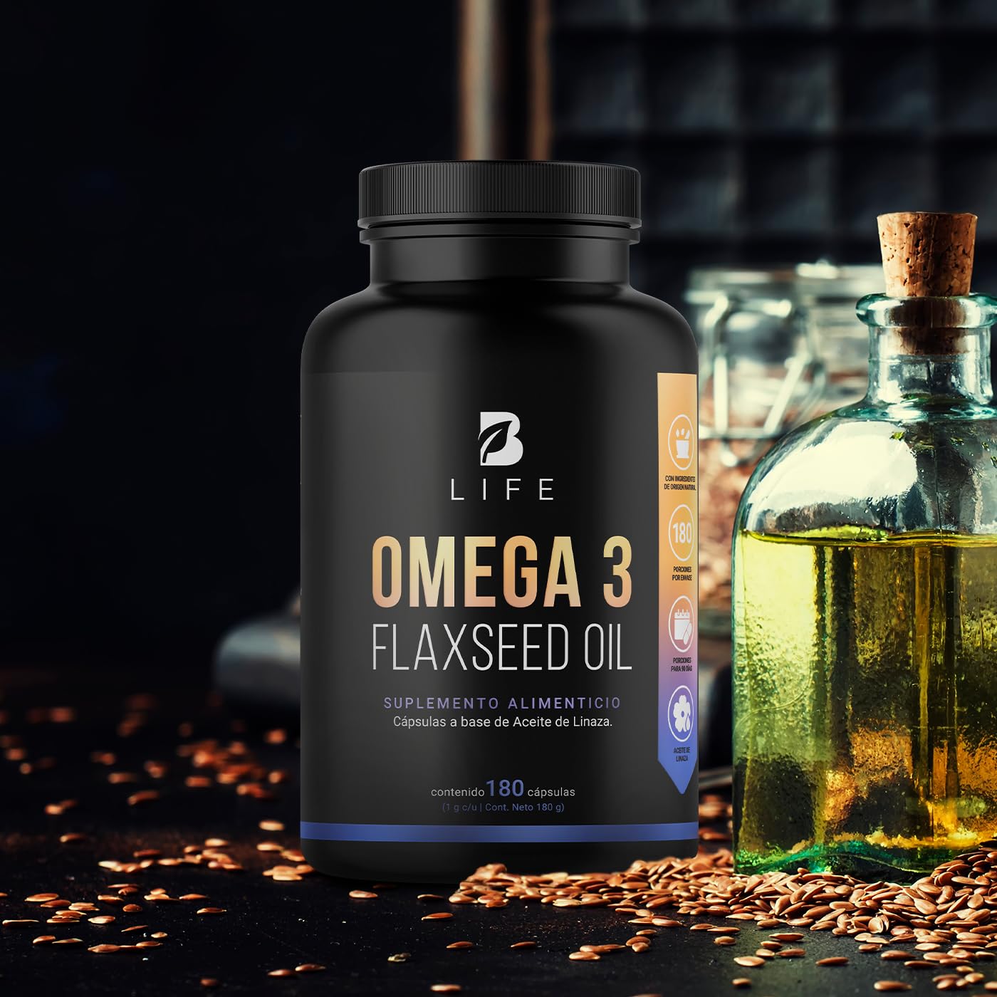 Aceite de Linaza Omega 3 B Life Puro 180 Cápsulas