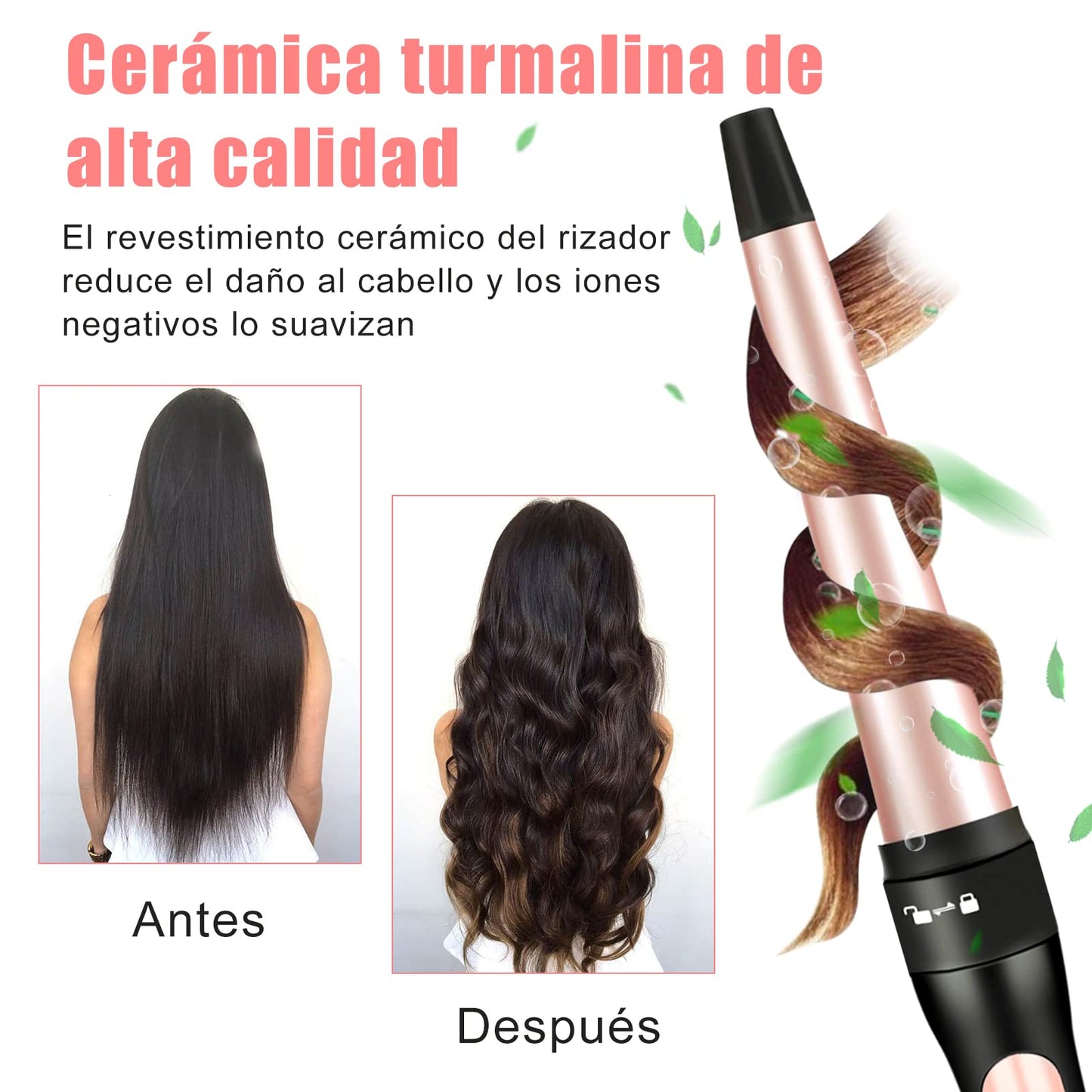 Juego Rizador de Pelo 5 en 1, Rizadora de Pelo Profesional, Intercambiable con Revestimiento de Cerámica, Calentamiento Rápido y Temperatura Ajustable, Ondulado para Rizos Grandes, Medianos o Pequeños, para Todo Tipo de Pelo