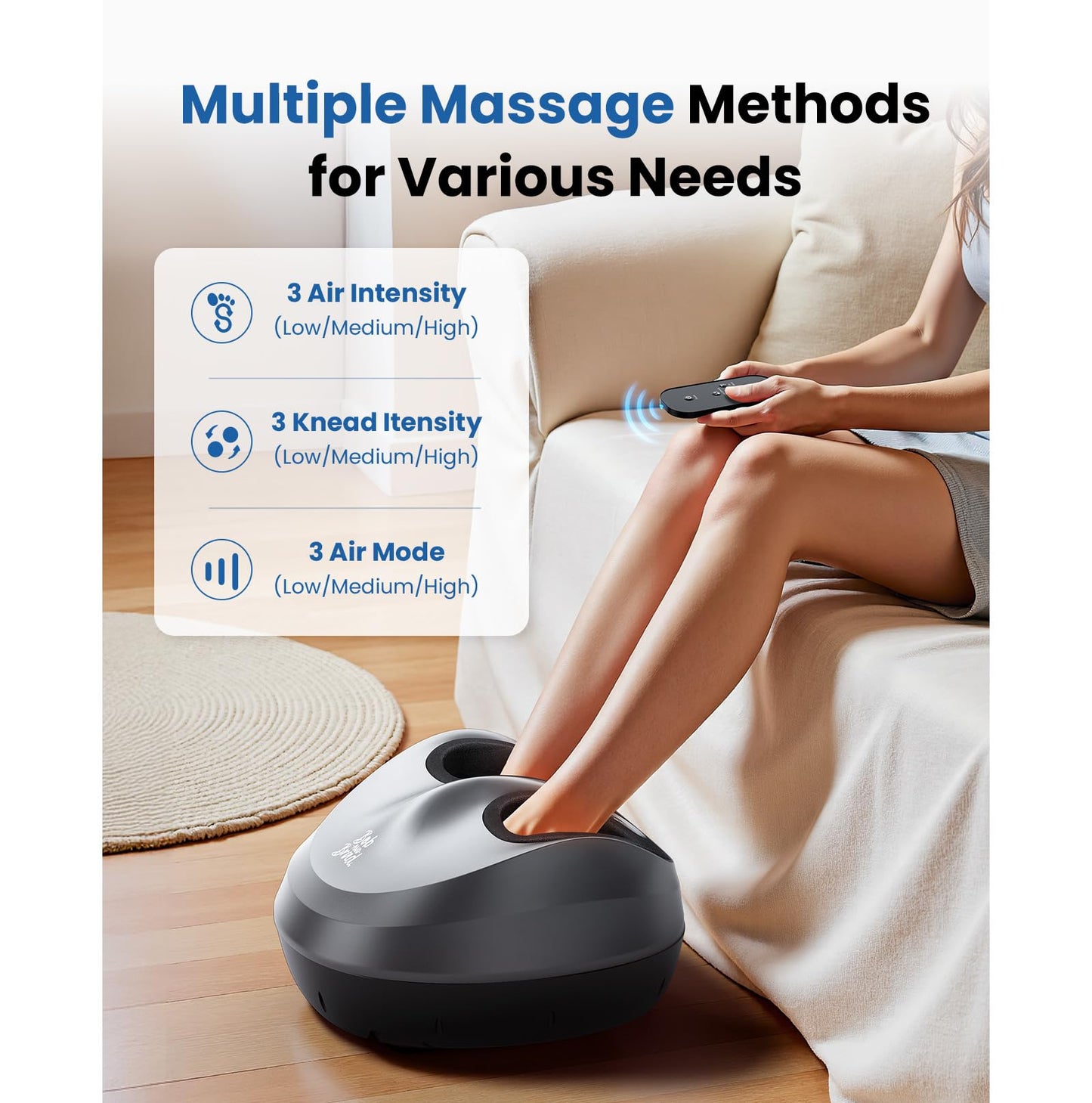BOB AND BRAD Máquina masajeadora de pies con calor y control remoto, masajeador eléctrico de pies Shiatsu con 4 niveles, alivia la fascitis plantar y el dolor de neuropatía, se adapta a pies hasta hombres, talla 12