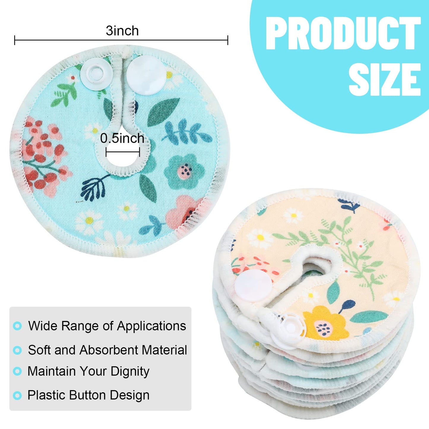 32 Almohadillas de Tubo G de Algodón de Soporte para Alimentación Cubierta Suave de Botón de Tubo G Suministros de Alimentación Reutilizables para Lactancia Materna, 4 Diseños (Flores)