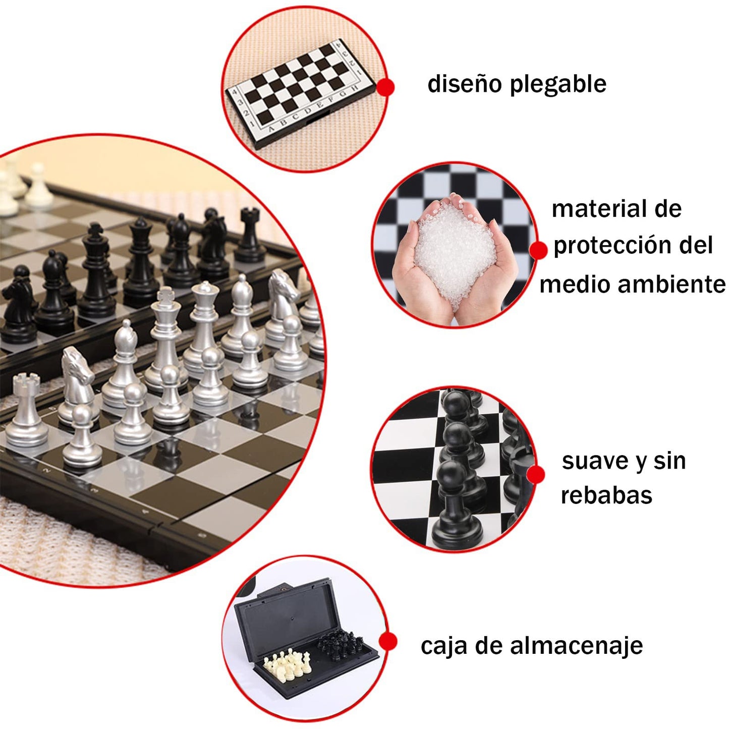 Ajedrez Profesional RW0YE Negro imantado Plegable para Niños y Adultos