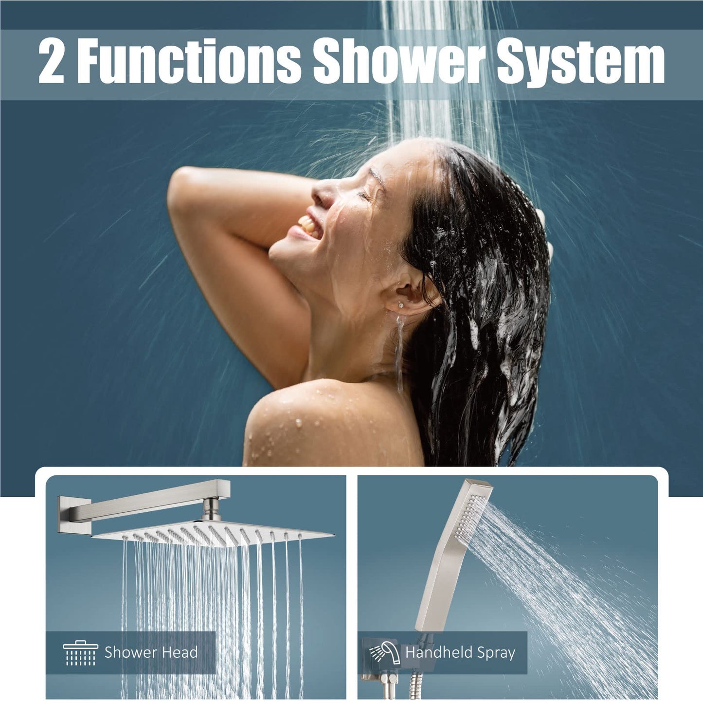 Aolemi Sistema de ducha de lluvia de 10 pulgadas con cabezal de ducha cepillado Nikcel Combo Set con válvula de ducha de mano Rough-In incluida, montaje en pared, grifo mezclador de ducha