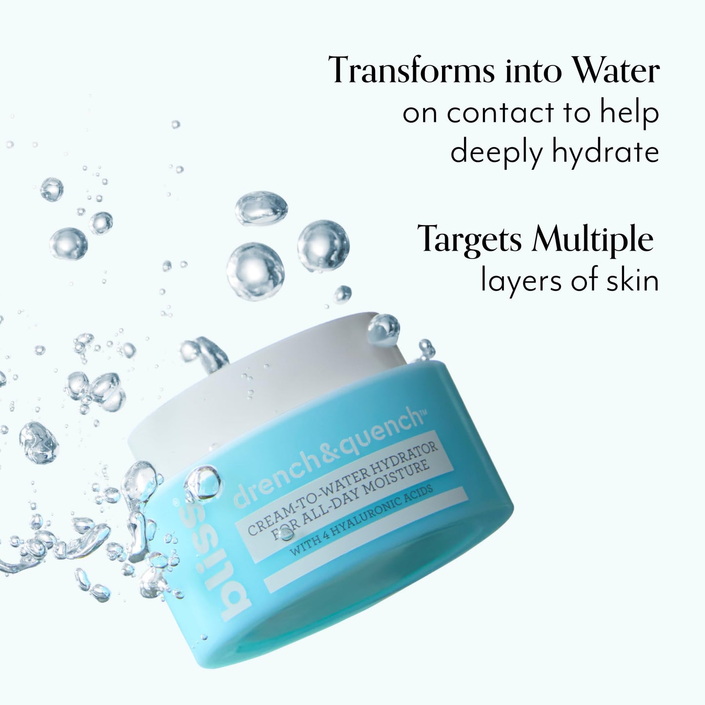 Bliss Drench & Quench Hyaluronic Acid Moisturizer for Face - 1 Fl Oz - Cream-To-Water - Hydrator for All-Day Moisture - Clean - Vegan & Cruelty-Free