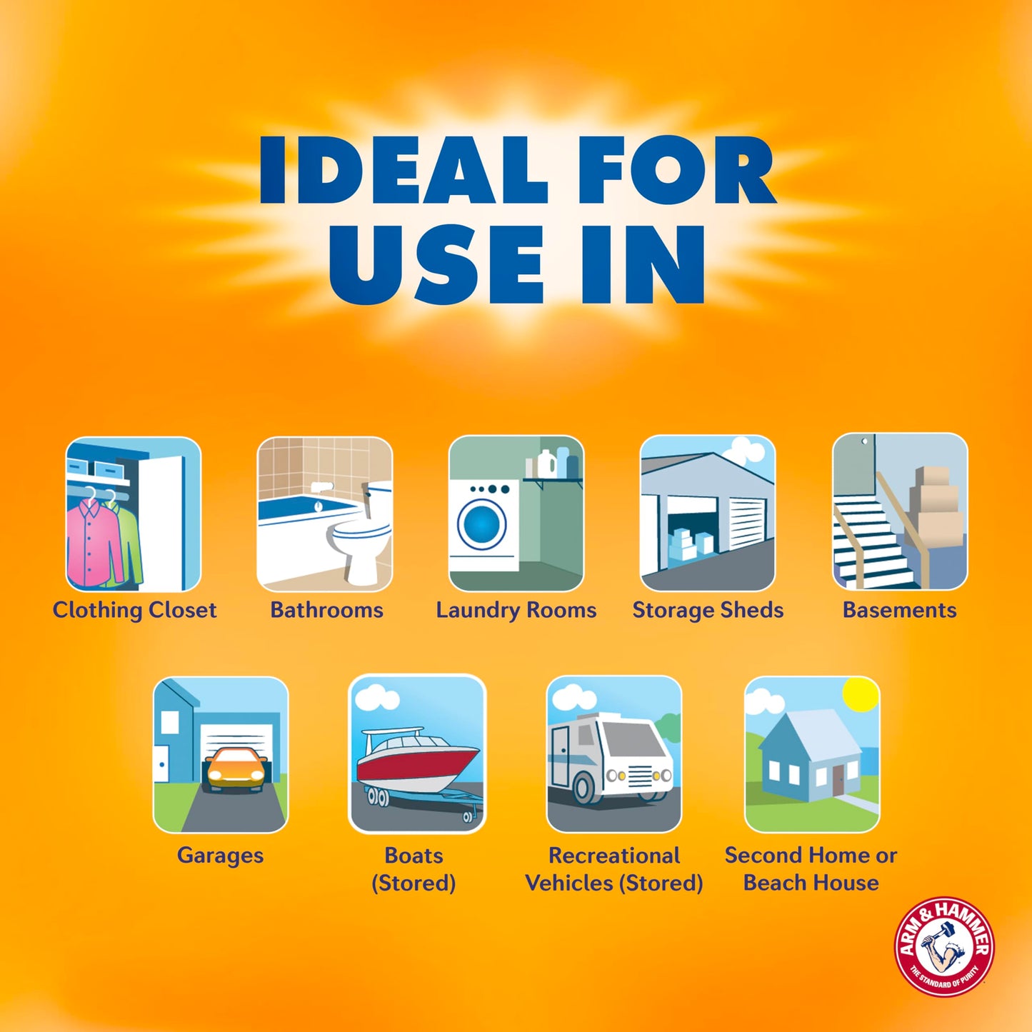 Arm & Hammer - Amortiguador de humedad y eliminador de olores, 16 onzas, paquete de 6, explosiones limpias, absorbentes de humedad para clóset y habitaciones pequeñas, frescura duradera