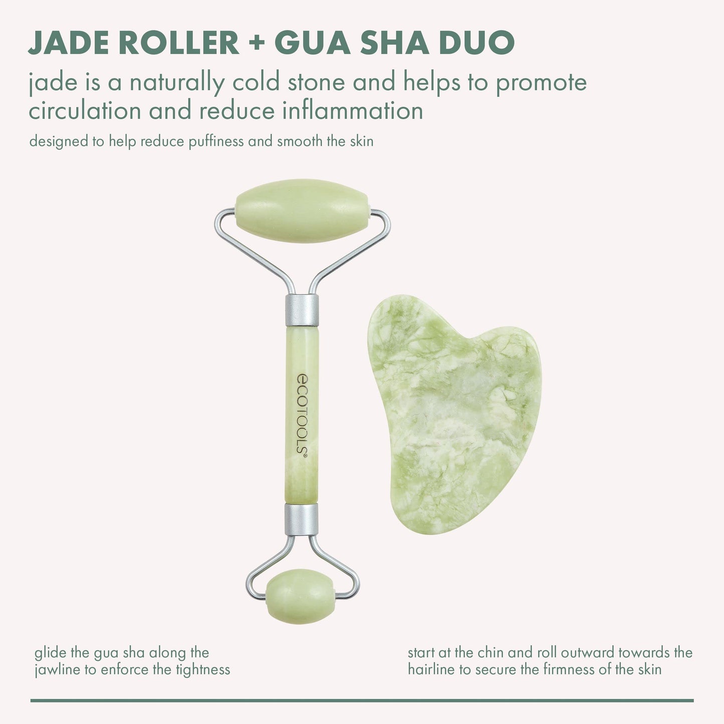 EcoTools Jade Roller and Gua sha Facial Set, rodillo facial y herramienta de masaje, 100% Jade Skin care Essential