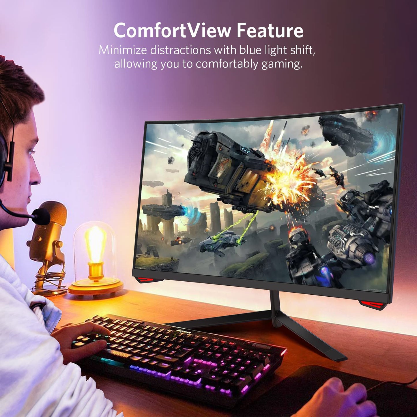 Fiodio Monitor LED Curvado de 24 Pulgadas de 144 Hz Full HD 1080P HDMI VGA, Compatible con Montaje en Pared VESA (Cable DP Incluido), 24H3G