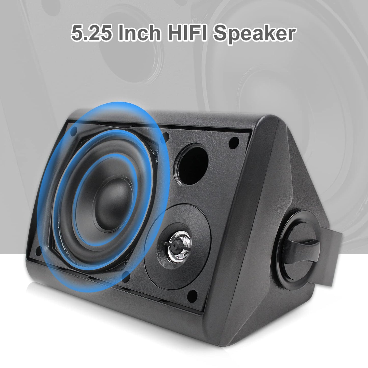 Herdio - Altavoces de Pared para Patio Interior y Exterior de 5.25 Pulgadas, 200 W, Sistema de Montaje en Pared para Todo Tipo de Clima, un par, Negro