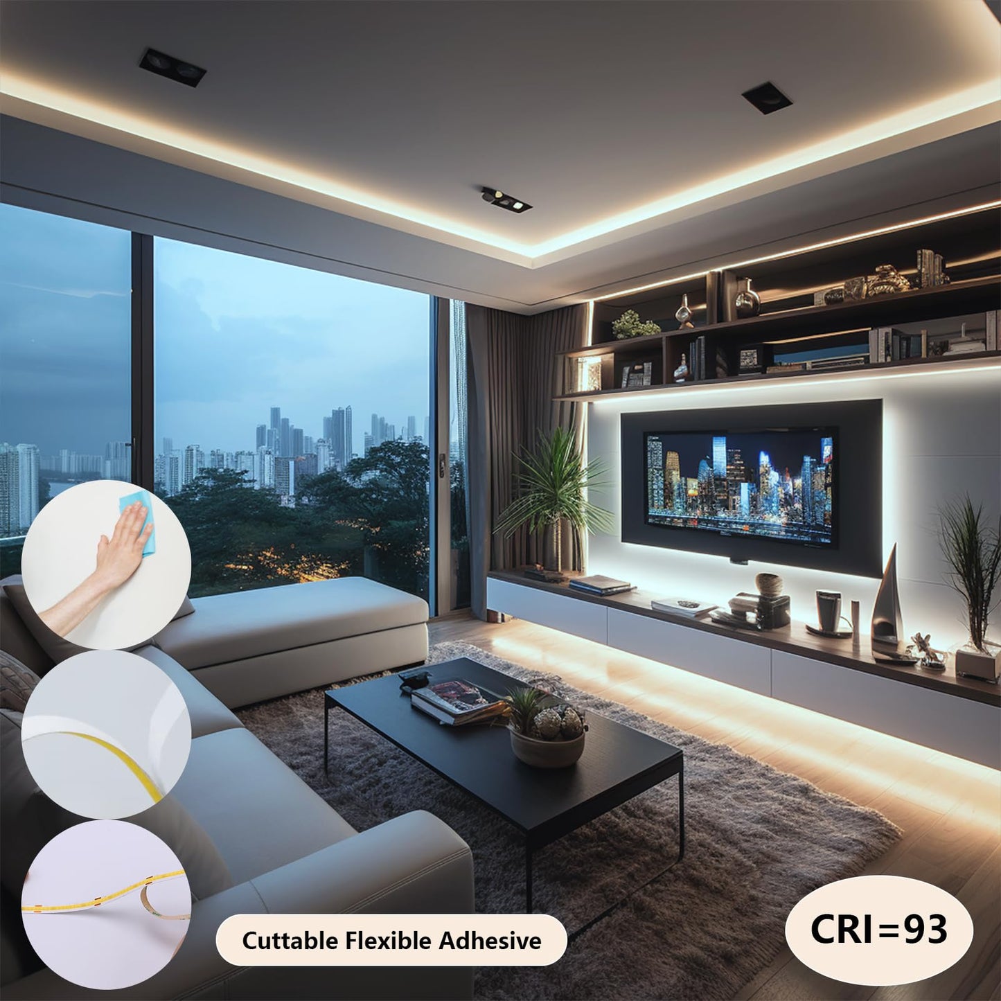 BENLUN Tira LED COB 24V 20 Metros (10 Metros x 2), 4000K Blanco Natural Luces LED de Interior, 11W/M CRI 93 Luz de LED Adhesiva con Transformador para Habitacion, Techo, Cocina, Gaming