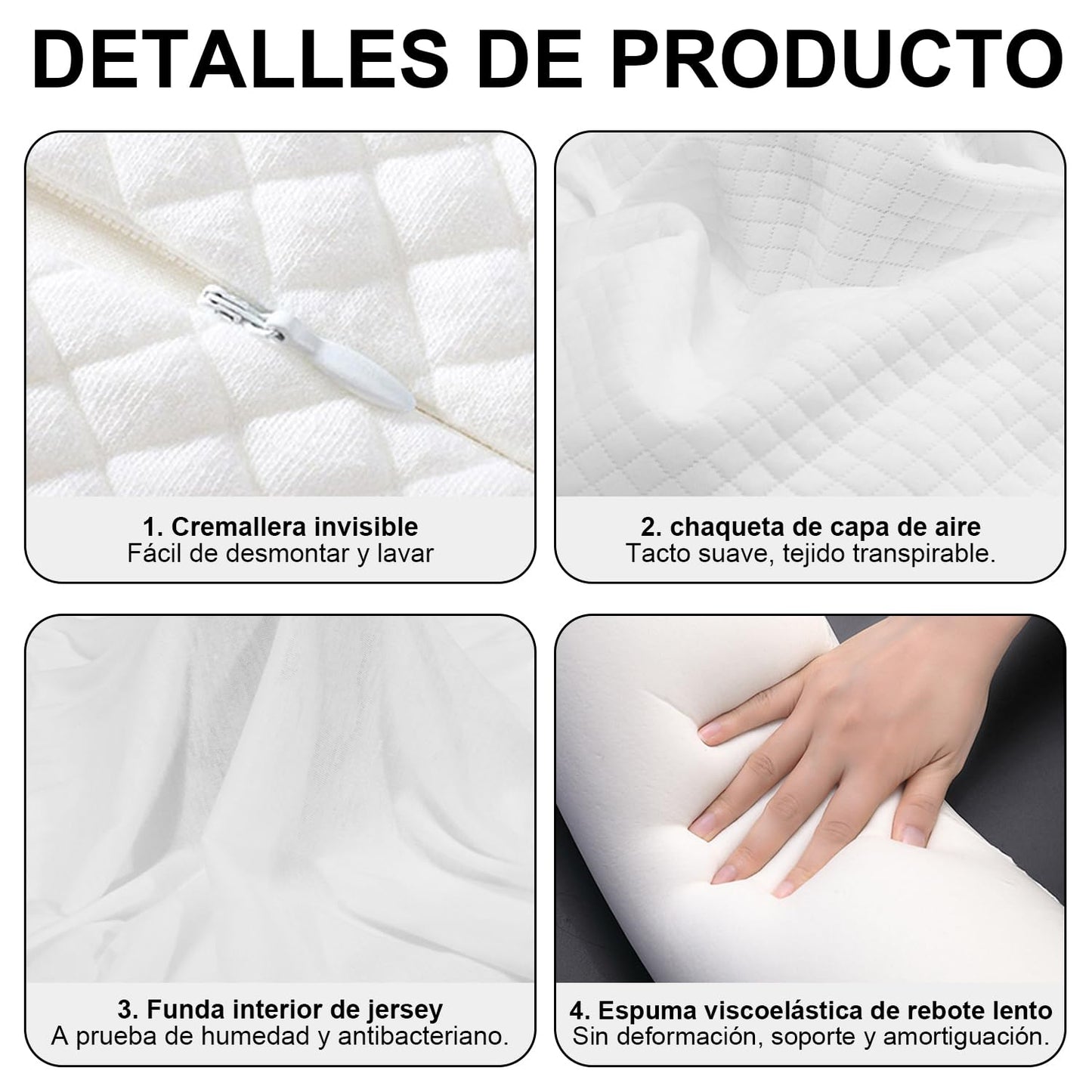 Almohada de Espuma viscoelástica para Cuello Cervical, Almohada Cilíndrica Cervical, Almohadas Enrollables para el Cuello para Dormir con Funda Extraíble Lavable
