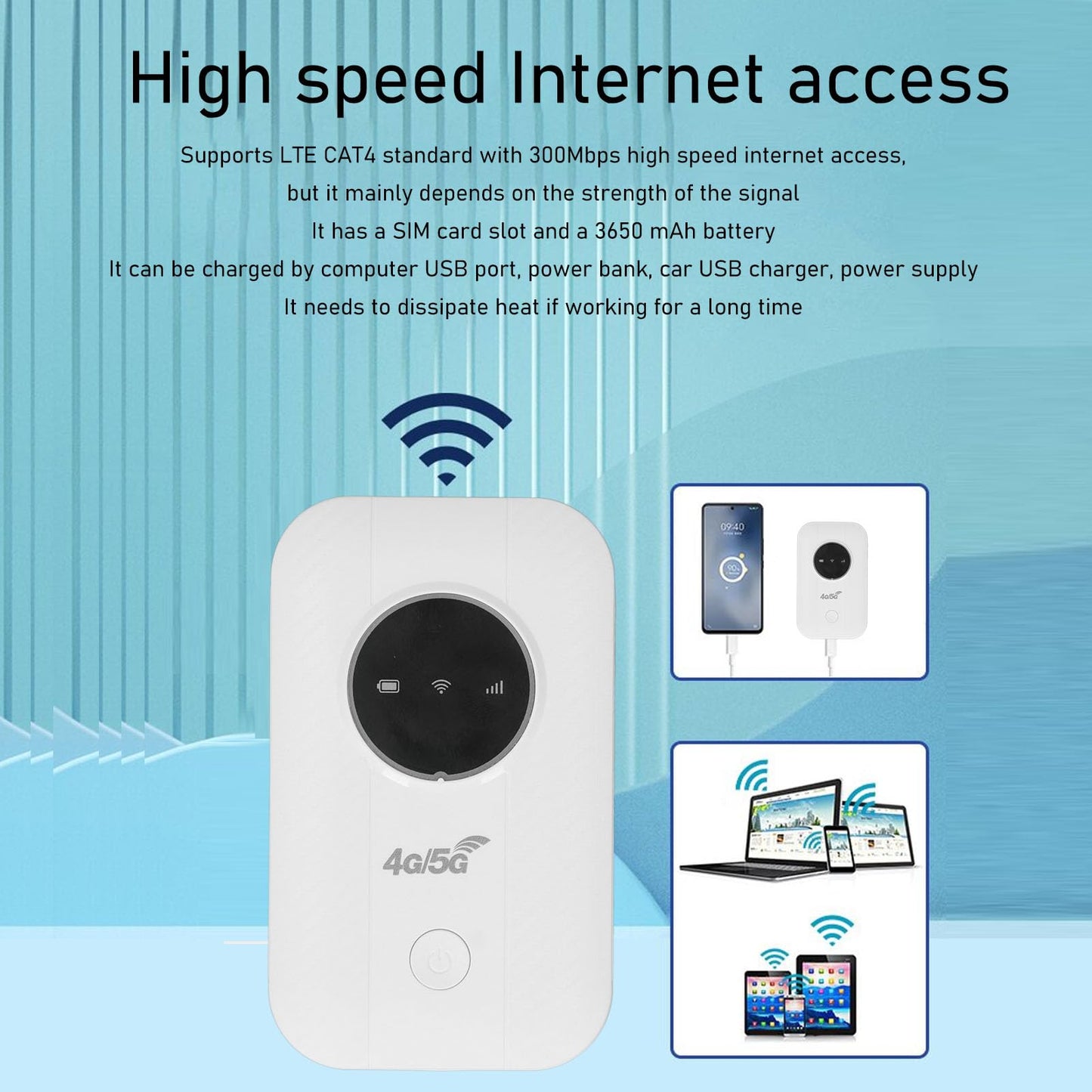 Punto de Acceso Móvil 4G LTE 300 Mbps Enrutador Portátil de Bolsillo Desbloqueado para Viajes
