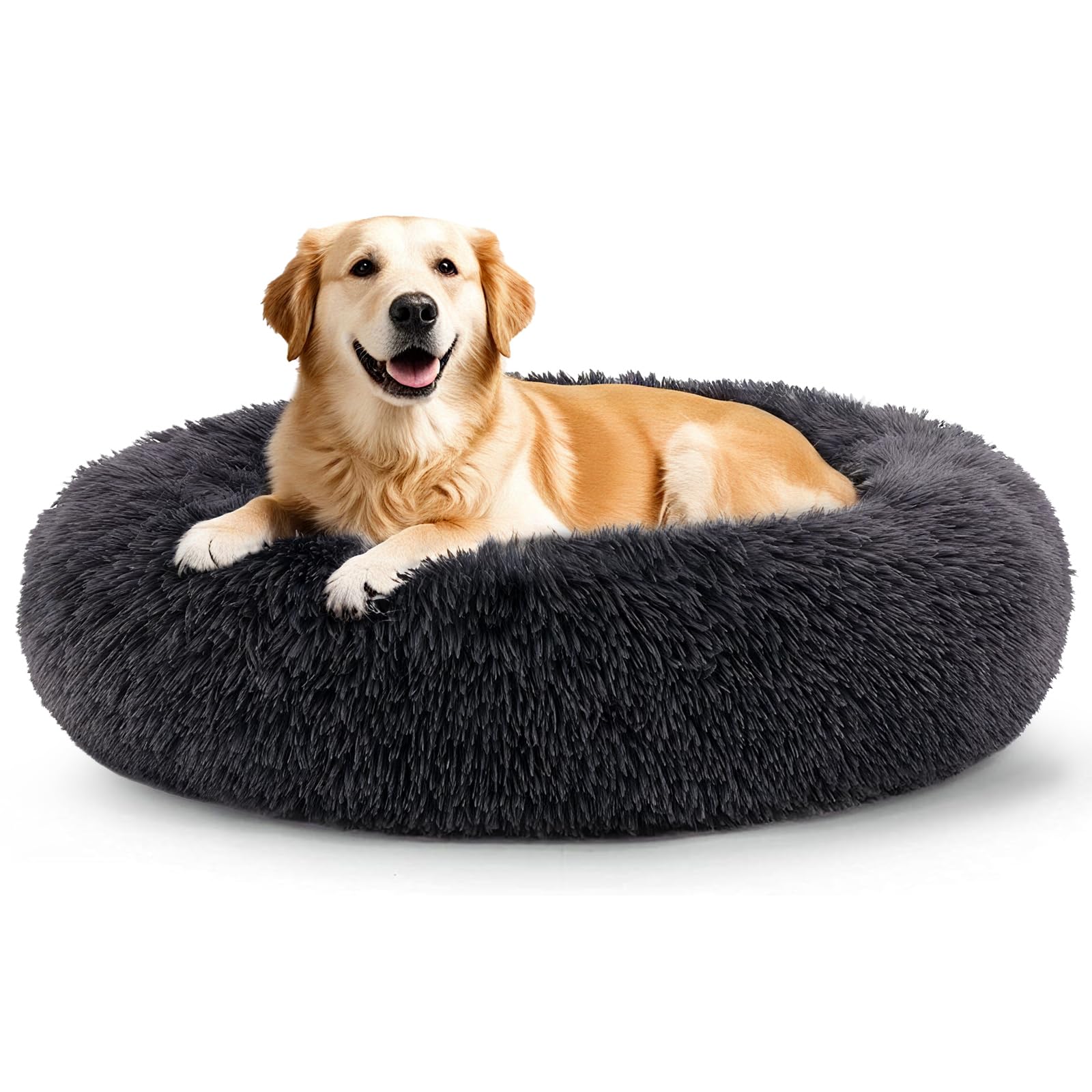 Spring Blossoms Cama con Forma de Dona para Perro, Antideslizante y mullida en Piel Peluda, autocalentable, Lavable a máquina (Gris Oscuro, 80cm)