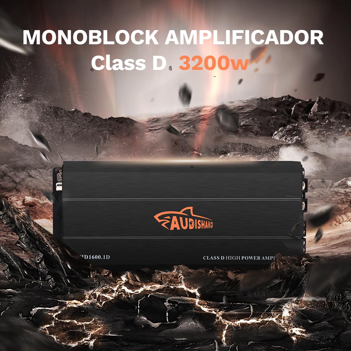 AUDISHAKO 3200W Amplificador de Audio para Coche de 1 Canal,Amplificador para Auto de Clase D, 2 Ohm 800W Subwoofer Amplificador para Motocicletas, Coches Deportivos y Otros Sistemas de Audio