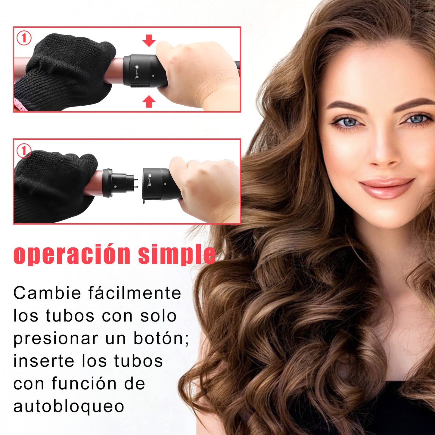 Juego Rizador de Pelo 5 en 1, Rizadora de Pelo Profesional, Intercambiable con Revestimiento de Cerámica, Calentamiento Rápido y Temperatura Ajustable, Ondulado para Rizos Grandes, Medianos o Pequeños, para Todo Tipo de Pelo