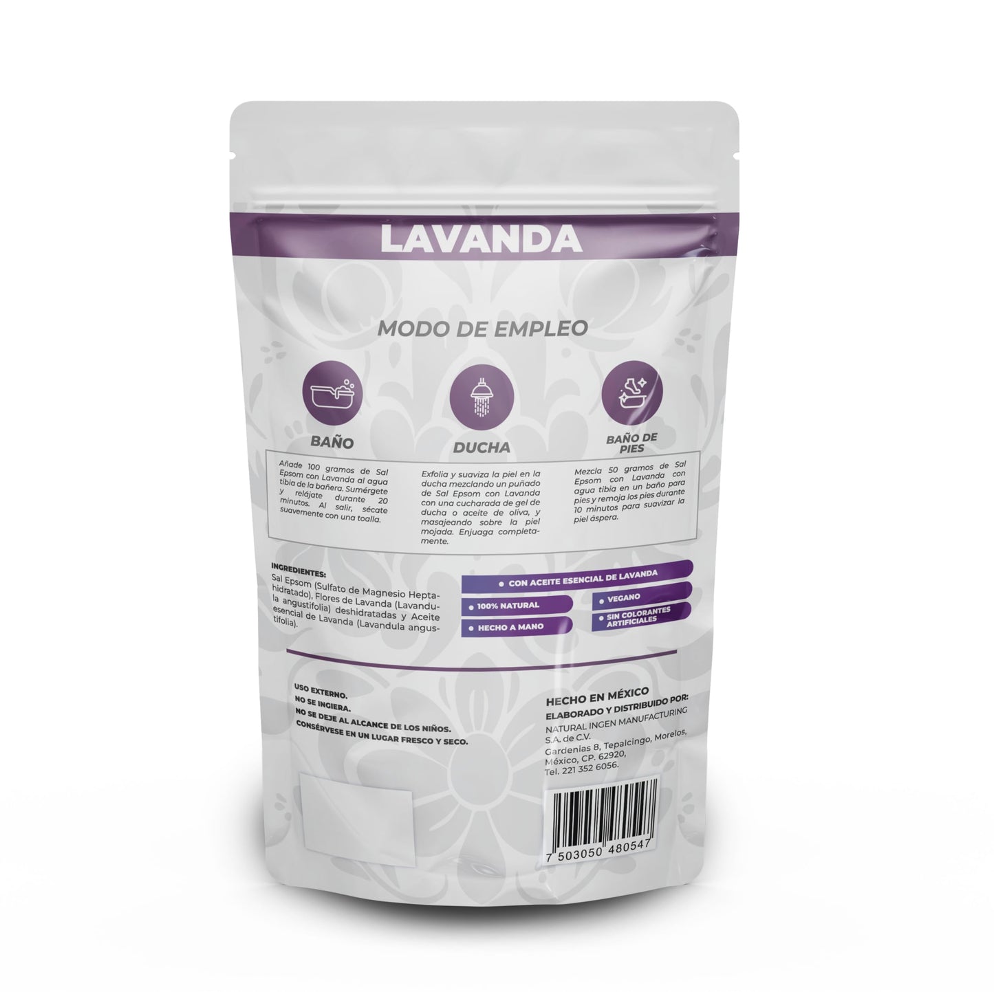 NAIMA Sal Epsom Lavanda, 1kg | Sulfato de Magnesio 100% Puro y Vegano | Baños Relajantes y Terapéuticos con Aroma de Lavanda | Ideal para Cuidado de Piel y Pies | Sin Colorantes Artificiales