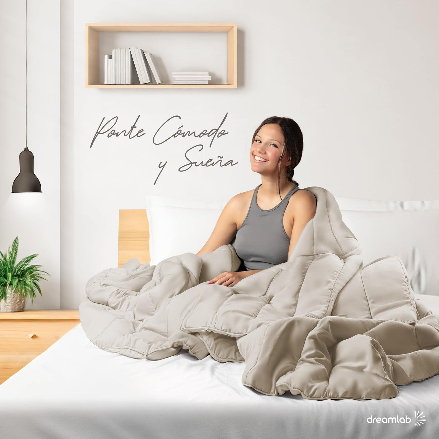 Dreamlab Edredón Acolchado para Toda Estación. Relleno de Microfibras Recubiertas con Gel. Lavado a Máquina. Usar como Edredón o con Funda Duvet. Hipoalergénico. (Beige, King Size 259 x 223cm)