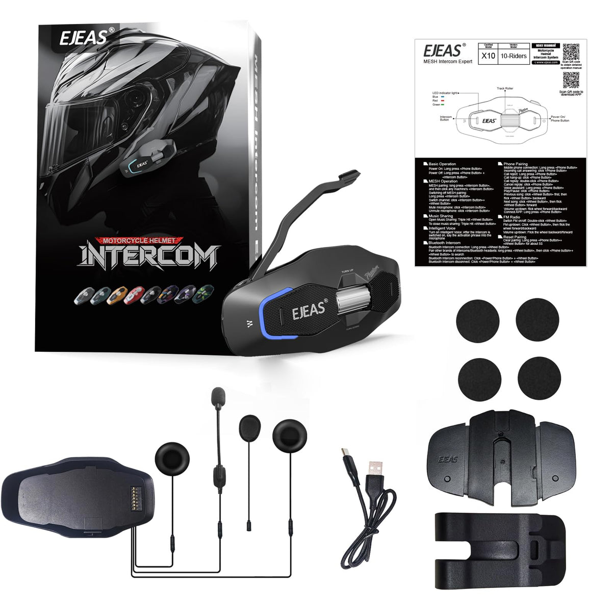 Auriculares Bluetooth GaiRen X10 Negro con Sistemas de Comunicación Malla 4.0 para Motocicleta y ATV