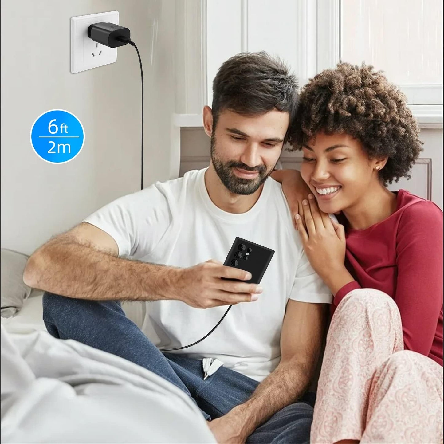 Cargador Tipo C, 2PCS Cargador de 25W Carga Rapida con Cable Tipo C de 1.8m, Cargador USB C para Galaxy S23 Ultra/S23/S23+/S22/S22+/S21+/S20/S20+/S22 S21 S20 Ultra(Negro)