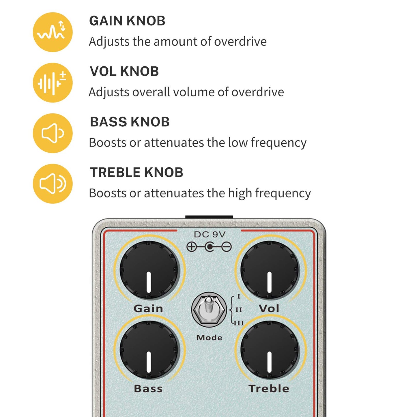 Donner Dumbal Drive Overdrive Pedal para guitarra eléctrica, estilo tonto con efecto de impulso de ecualizador de 2 bandas, puro bypass analógico