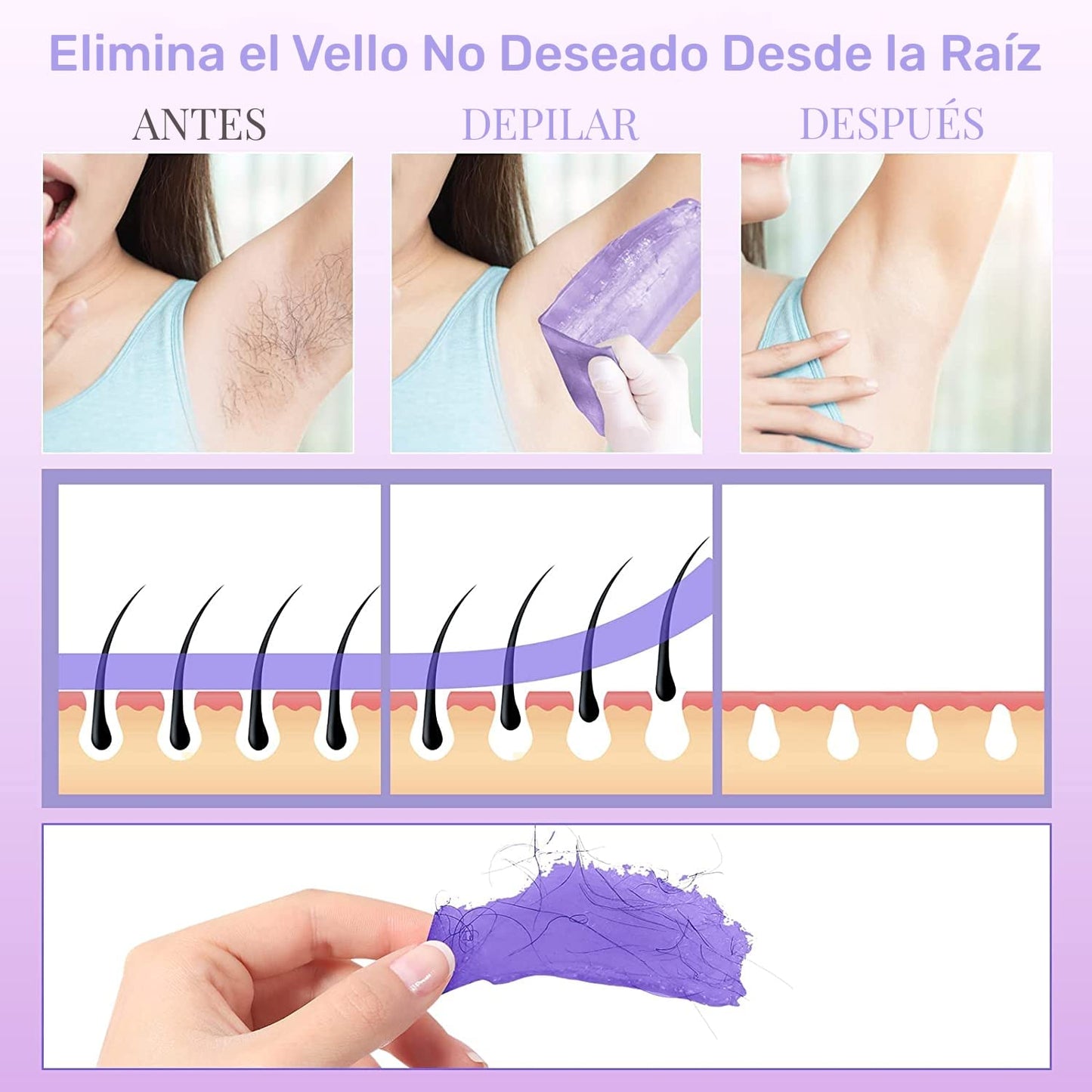 Cera para Depilar, Cera Depiladora con 500g Perlas de Cera Dura, Kit Cera Española para Depilar para Cejas | Bikini, Piernas, Axilas y Más, Calentador de Cera Eléctrico para Depilación con 20 Espátulas y 2 Frascos de Spray Tratante (Blanco)