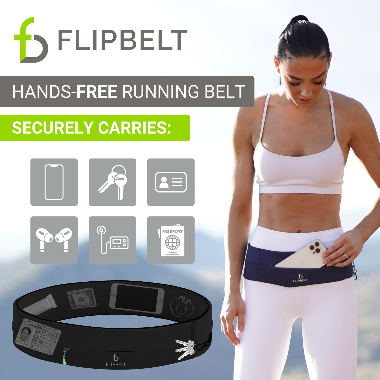Cinturón de Entrenamiento FlipBelt Negro Mediano para Correr y Fitness