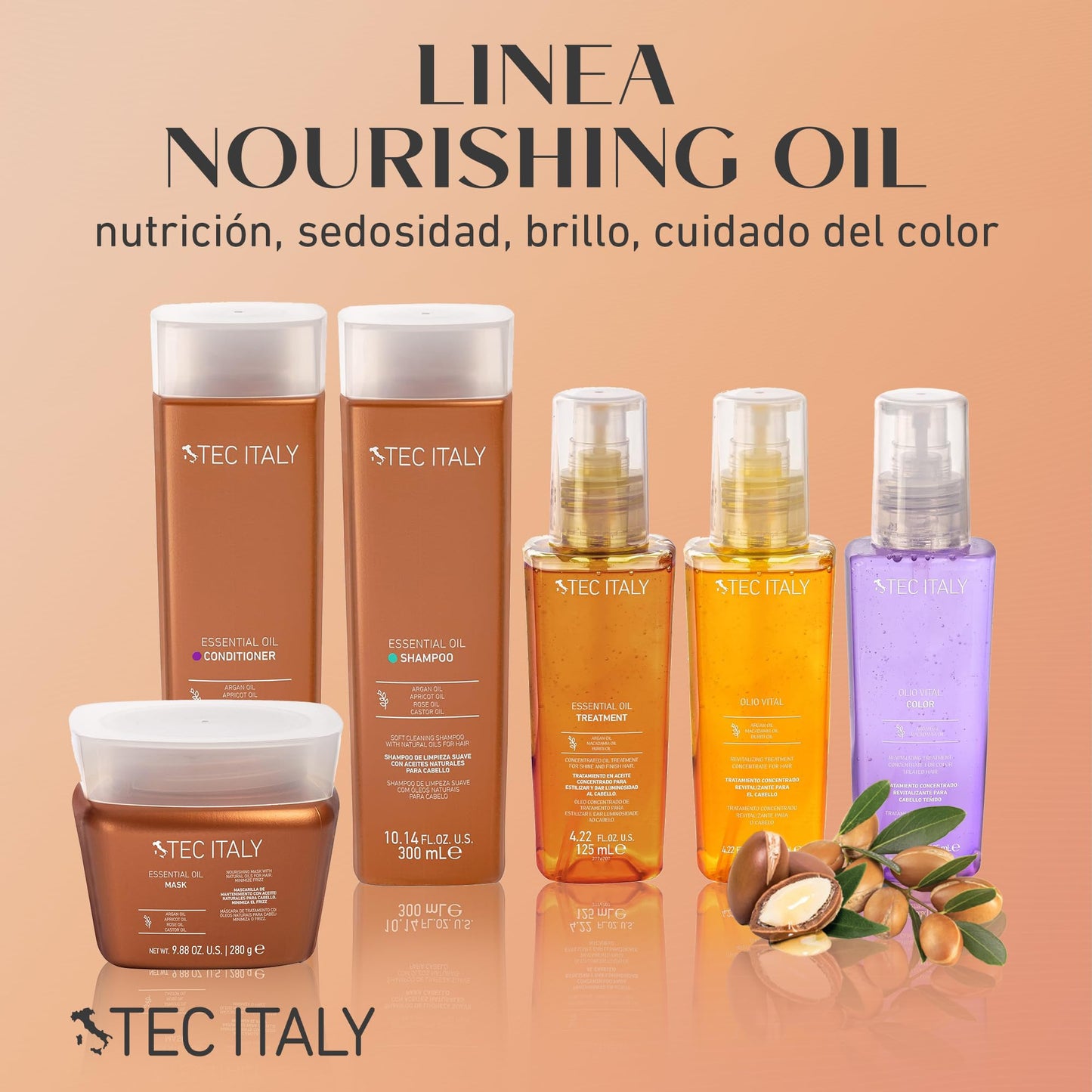 TEC ITALY Essential Oil Acondicionador 300 ml – Tratamiento con Aceites Naturales para Humectación Profunda, Suavidad y Brillo – Controla Frizz, Desenreda y Sella Puntas – Acondicionador Profesional para Cabello Seco o Dañado