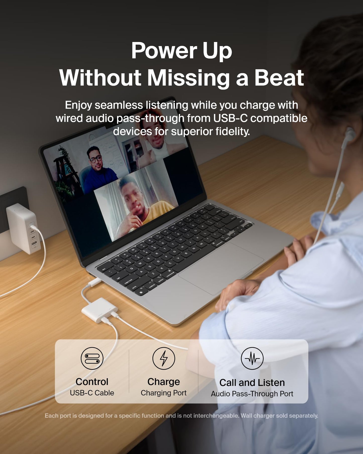 Belkin Connect USB-C Power & Data Splitter, concentrador de Doble Puerto con 1 Puerto USB-C 3.2 Gen2 y 1 Puerto PD de 100 W para Carga simultánea y Transferencia de Datos para iPhone, iPad, Nintendo