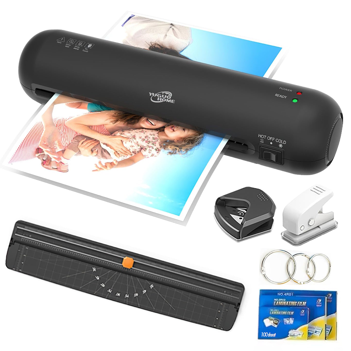 Laminadora Enmicadora Térmica+Cortador de Papel+300 Hojas Laminadoras, Laminador Térmico Personal con Recortadora de Papel y Redondeadora de Esquinas para Casa y Oficina
