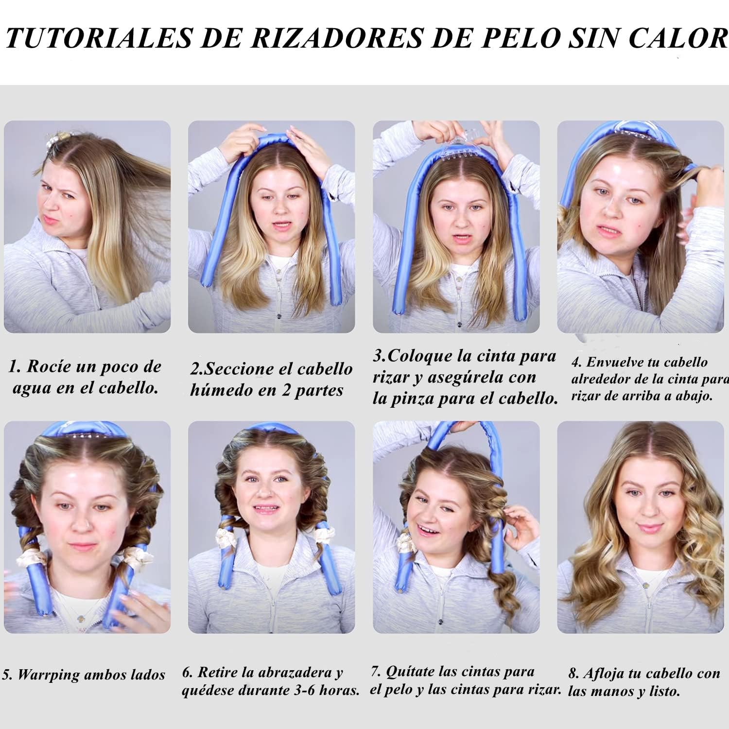 Rizador Pelo Sin Calor, Rulos Flexibles para Rizar Pelo Ondas, con Pinzas para el Cabello y Coletero, Kit de Herramientas de Peinado de Pelo de Seda Suave, Sin Daños, Sin Calor - Rosa