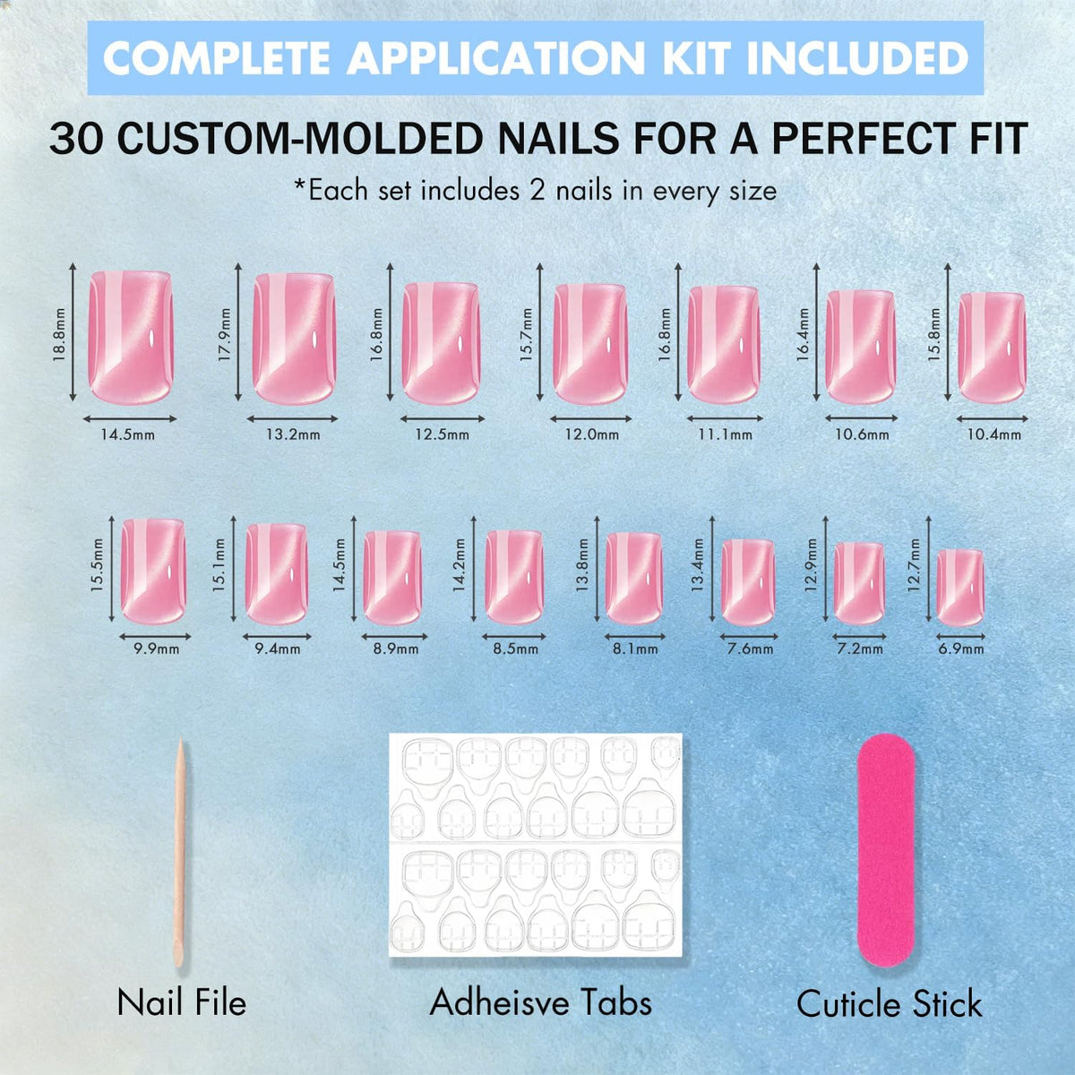 SXVME Uñas postizas de ojo de gato cortas, hechas a mano, cuadradas, gruesas, cromadas, negras y doradas, para mujer, para fiestas de cumpleaños, reutilizables, con imán y purpurina, 15 tamaños, 30 un