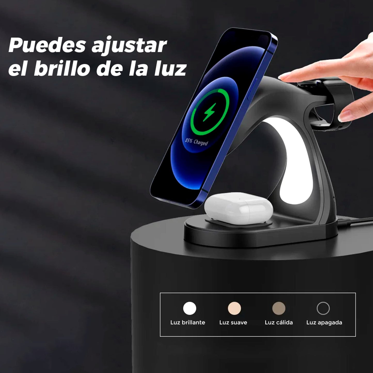 Klid Home Cargador Inalámbrico Magnético 4 en 1 con Lámpara LED – Base de Carga Rápida para Productos Apple – Estación Magsafe Compatible, Carga Segura y Ordenada