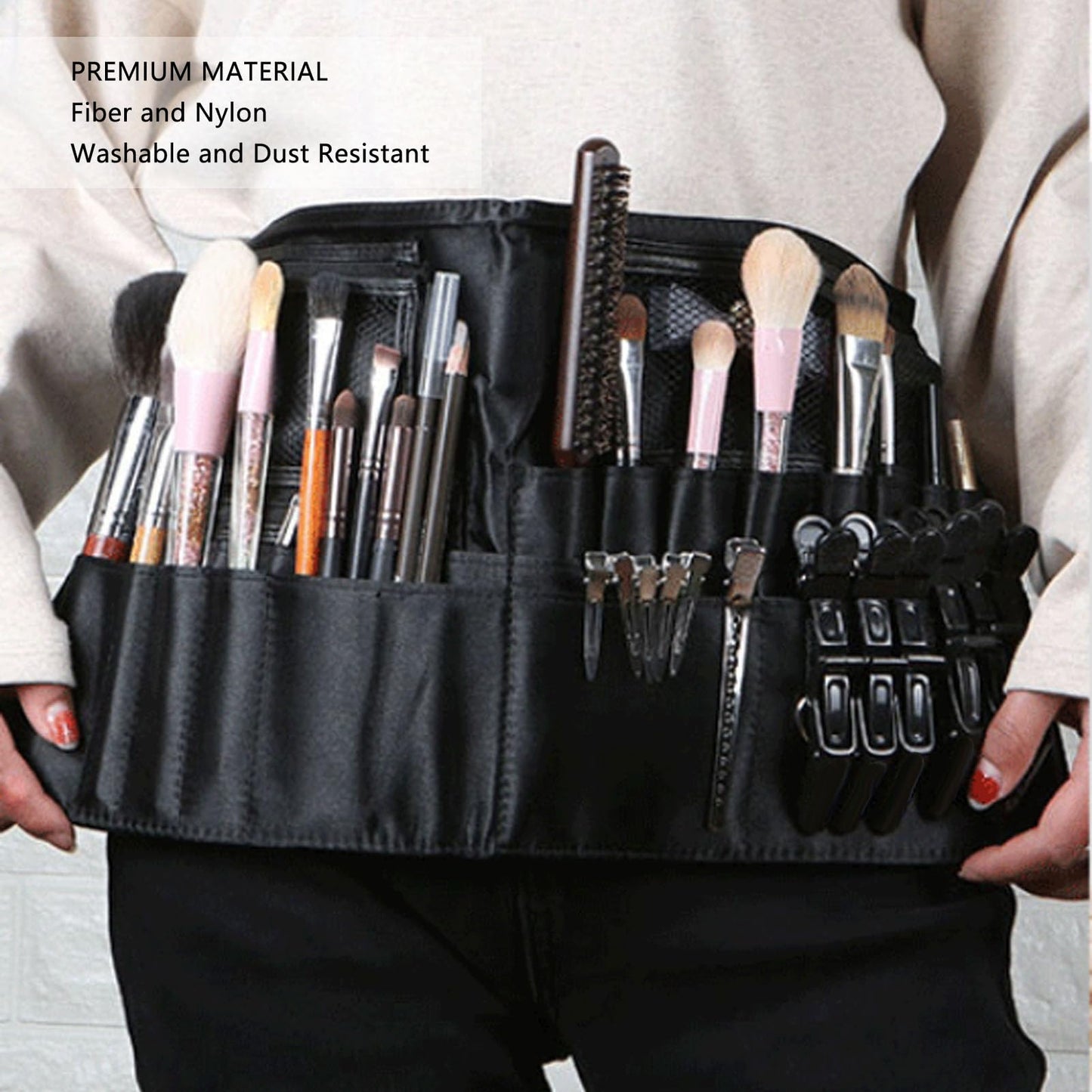 Bolsa de Cintura Saluaqui Negra Gran Capacidad para Brochas de Maquillaje Profesional