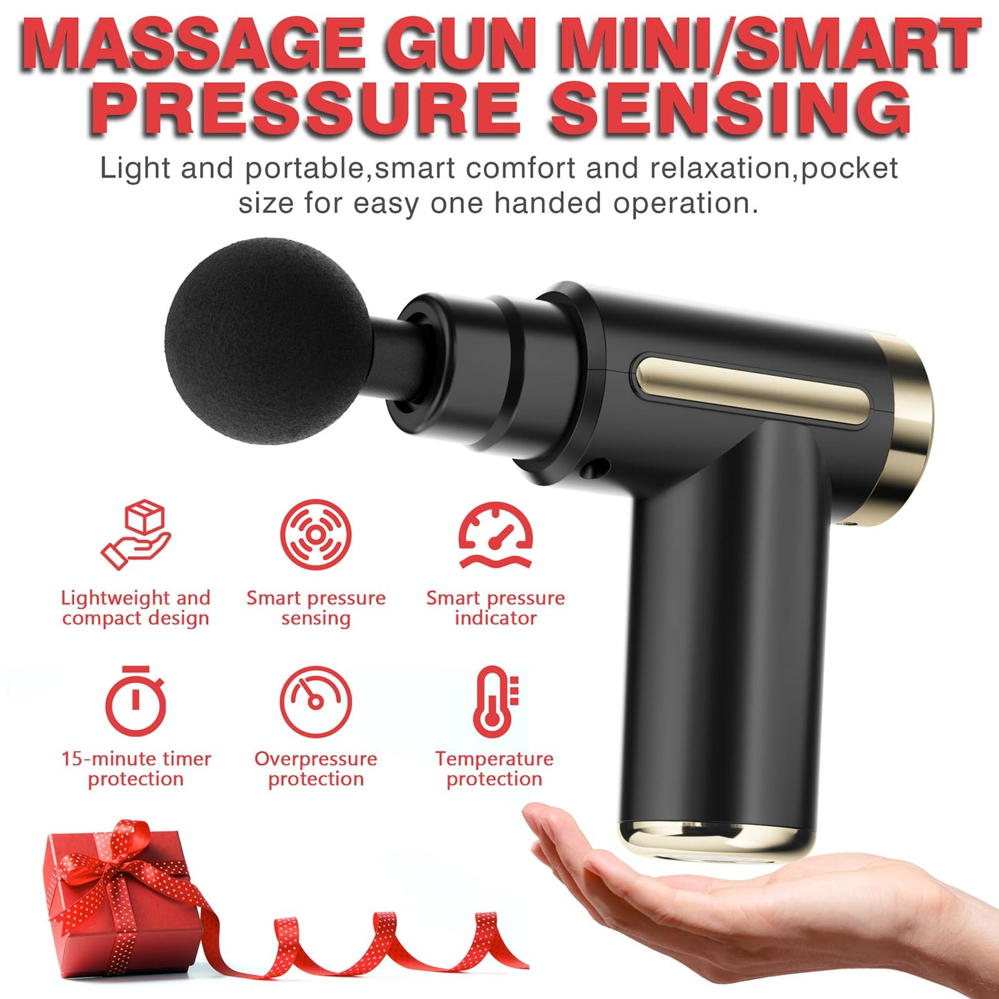 Pistola de Masaje, Mini Pistola de Masaje Muscular, Masajeador Portatil Muscular Masajeador de Tejido Profundo Massage Gun Portátil 4 Cabezales de Masaje para Relajar Los Músculos Aliviar el Dolor(Black)