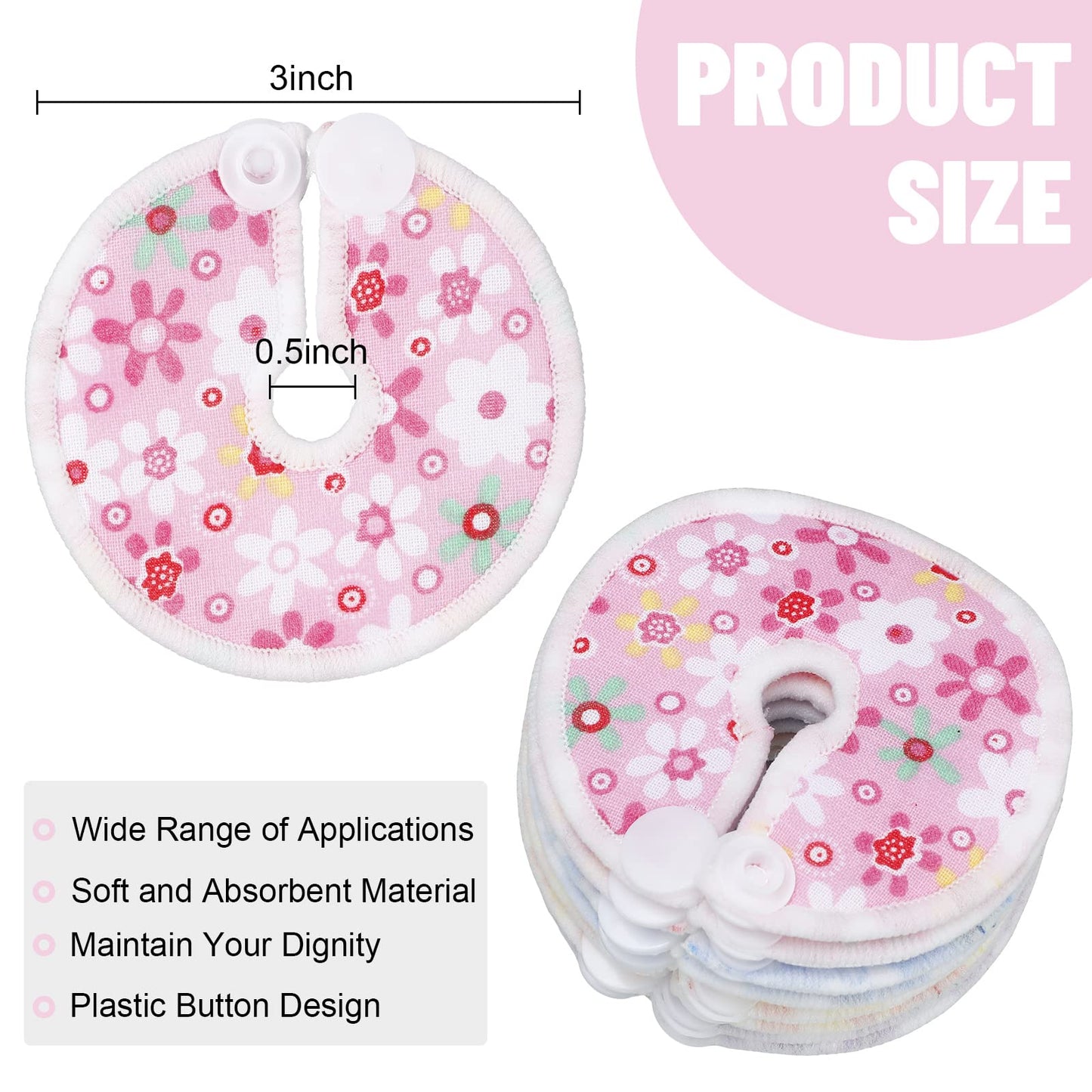 32 Almohadillas de Tubo G de Algodón de Soporte para Alimentación Cubiertas de Botón de Tubo G Abdominal de Soporte Suministros de Alimentación Reutilizables Blandos 4 Diseños (Flor Fresca)