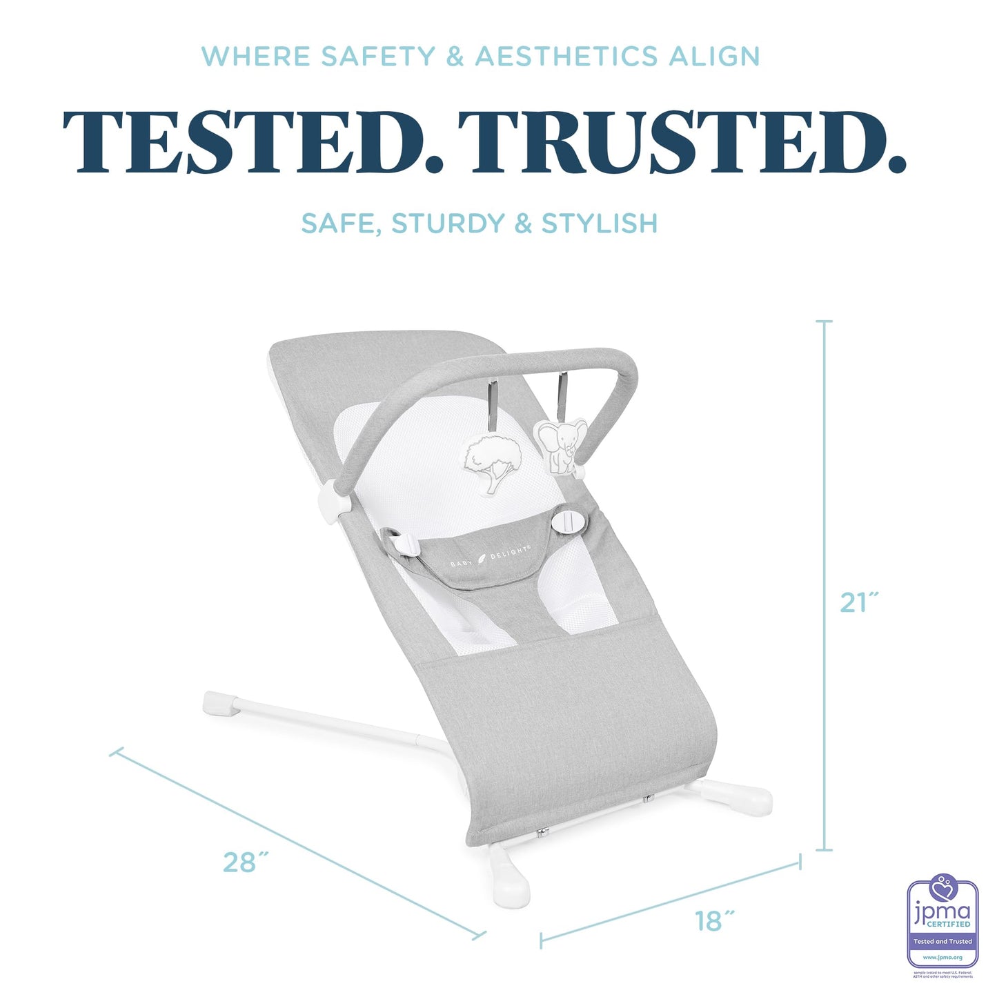 Baby Delight Highland Baby Bouncer | Infantil | 0-6 meses | Reclinado de 3 posiciones | Gris guijarro