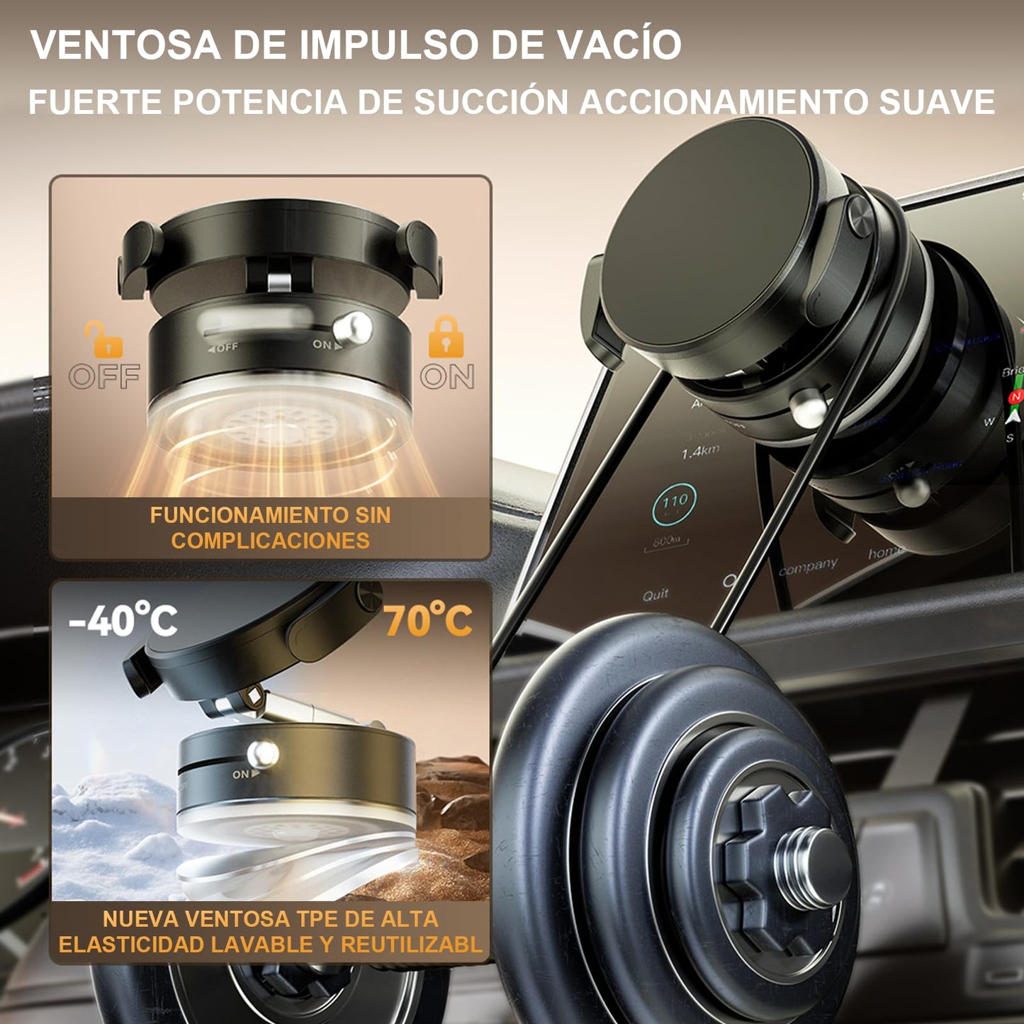 FEISEDY Soporte Magnético Plegable para Coche con Pinza Ajustable – Compatible con iPhone y Todos Teléfonos (Incluye No Magnéticos), 360° Rotación, Base Fuerte y Estable para Escritorio o Viajes