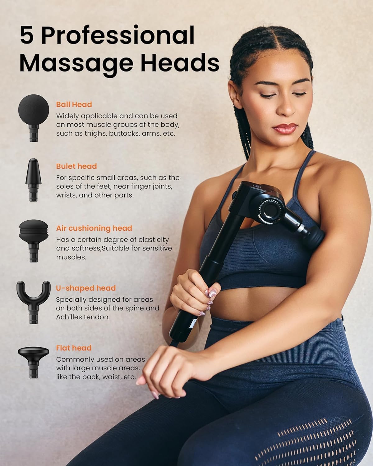 Napre Pistola de Masaje Masajeador Muscular Percusión Massage Gun Pistola Masajeadora Muscular,Espalda Cuello Hombro y relajar el cuerpo,Plegable con 5 Ángulos Ajustables,Mango de Metal de Larga Extensión,32 Velocidades,con Maletín de Transporte