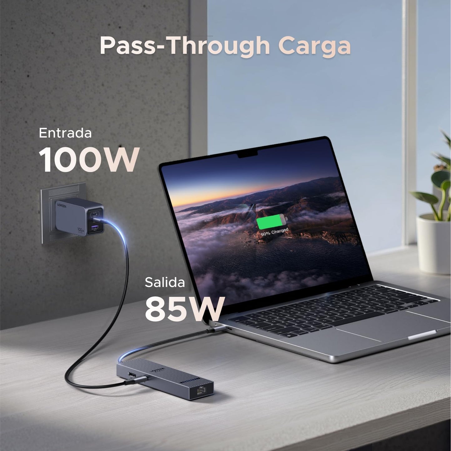 Adaptador USB C Hub UGREEN Revodok Plata con HDMI 4K y Carga 100W