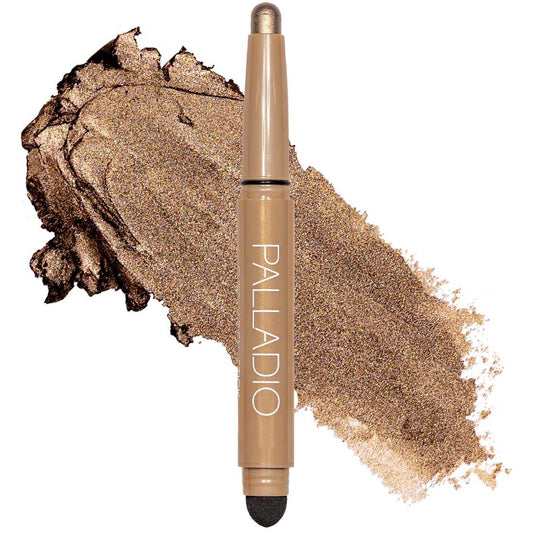 Palladio Barra de sombra de ojos impermeable con esponja mezcladora, aplicación duradera y sin esfuerzo, Bronze Shimmer