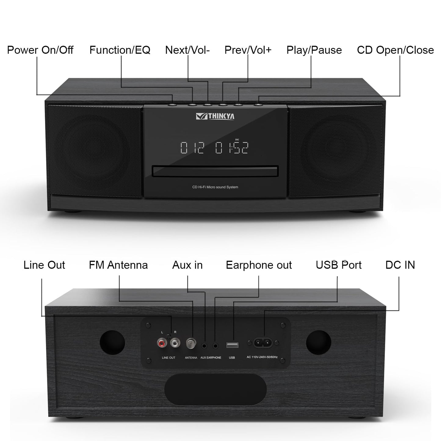 Reproductor de CD Bluetooth Sistema estéreo para el hogar, 36 W RMS, radio FM, control remoto