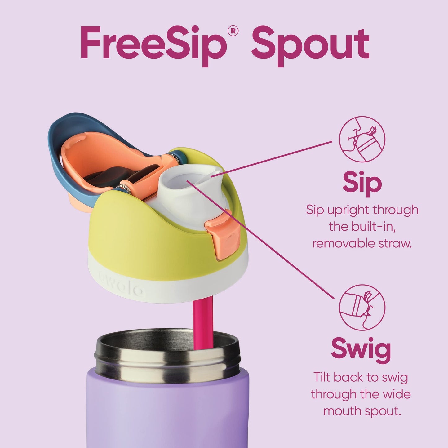 Owala FreeSip Botella de acero inoxidable aislada con popote, botella de agua deportiva libre de BPA, ideal para viajar, 32 oz, Malvavisco Tímido