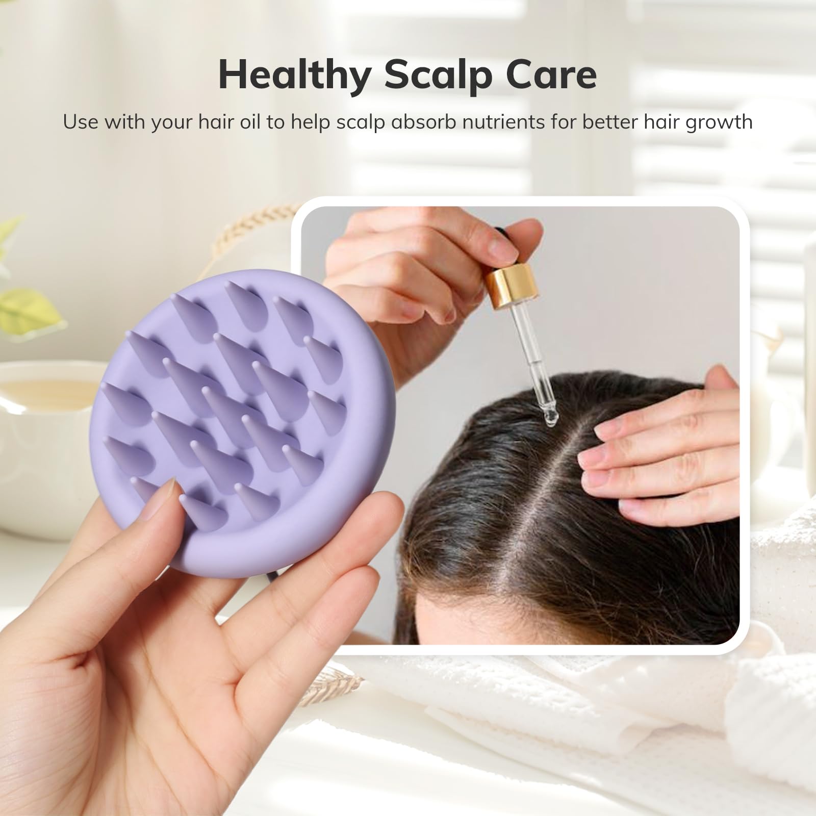 Sndyi Cepillo Champú Masajeador del Cuero Cabelludo de Silicona, Cepillo Exfoliante del Cuero Cabelludo para la Eliminación de la Caspa, Cepillo para el Crecimiento del Cabello (Gris Morado)
