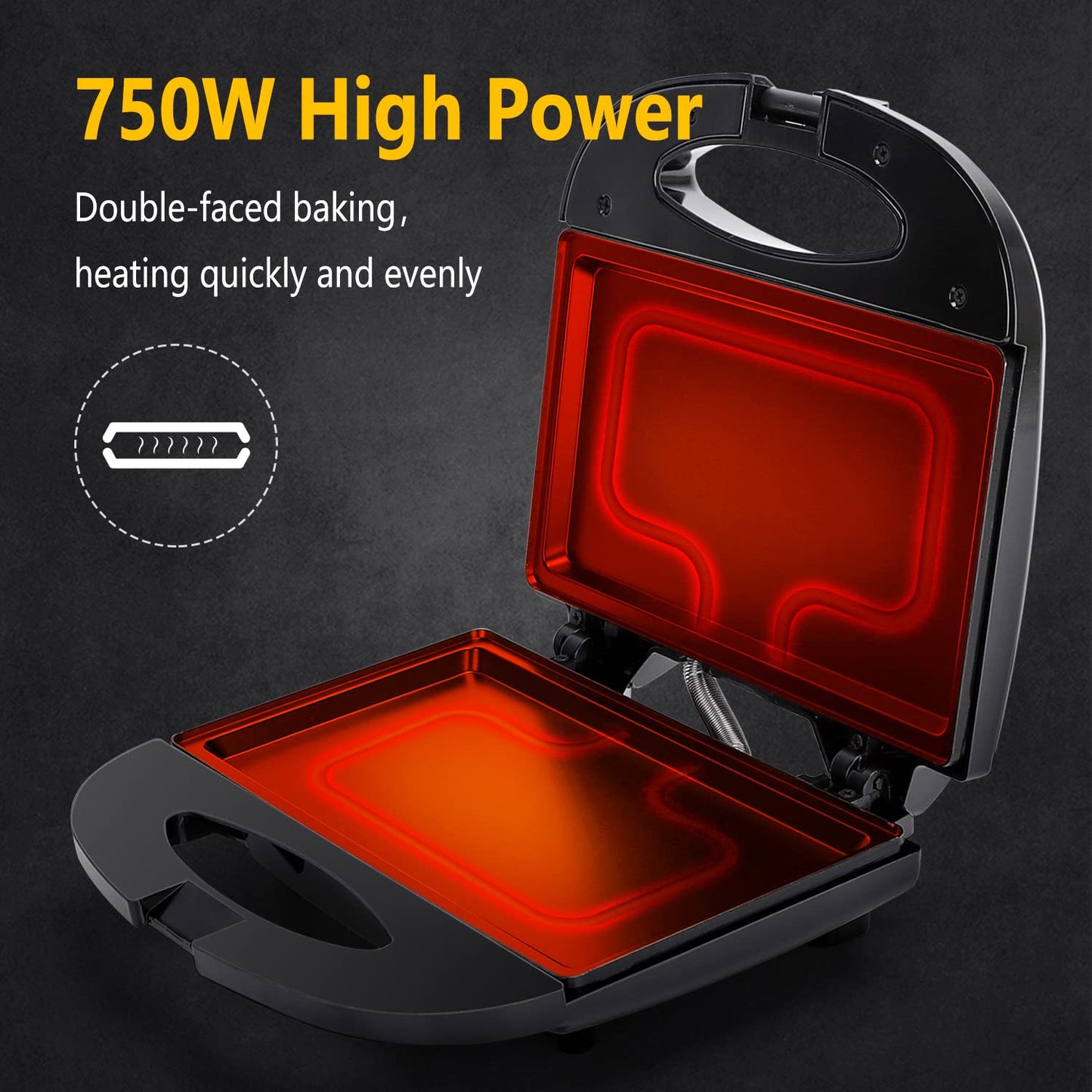 Aigostar Sandwichera con superficie antiadherente de rejilla profunda para huevo, jamón, filetes, parrilla eléctrica compacta tostador de Pan negro, certificado ETL, Roy