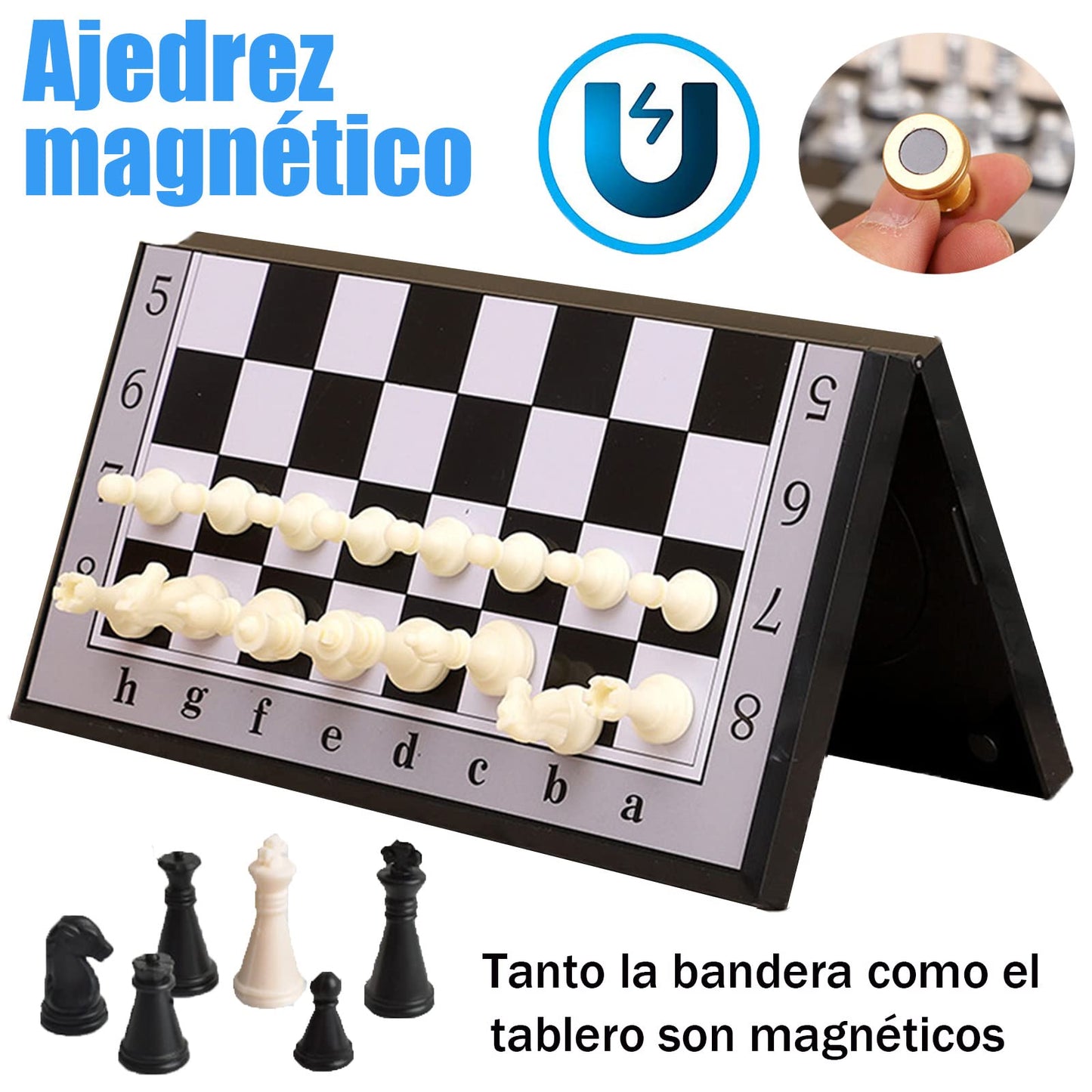 Ajedrez Profesional RW0YE Negro imantado Plegable para Niños y Adultos