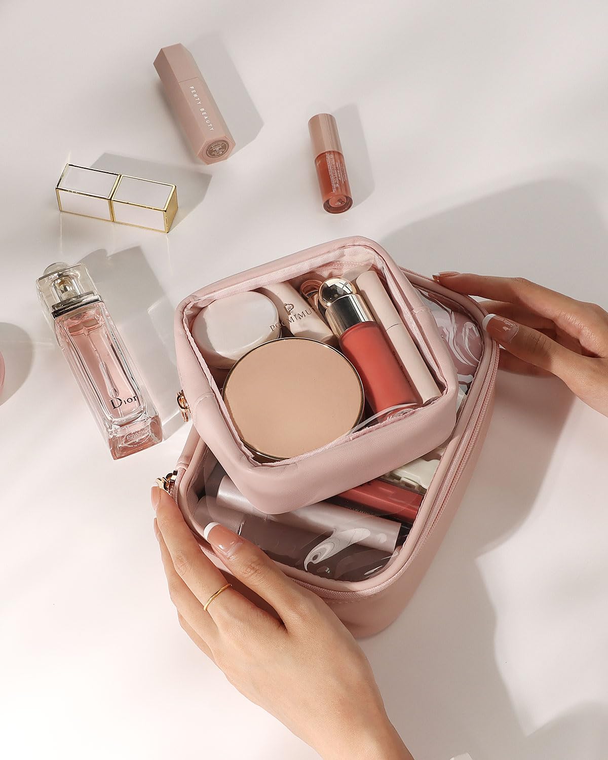 Pocmimut Bolsa de maquillaje,mini bolsa de maquillaje,bolsa organizadora,artículos esenciales de viaje, bolsa de maquillaje transparente para accesorios de coche para mujeres,Rosa